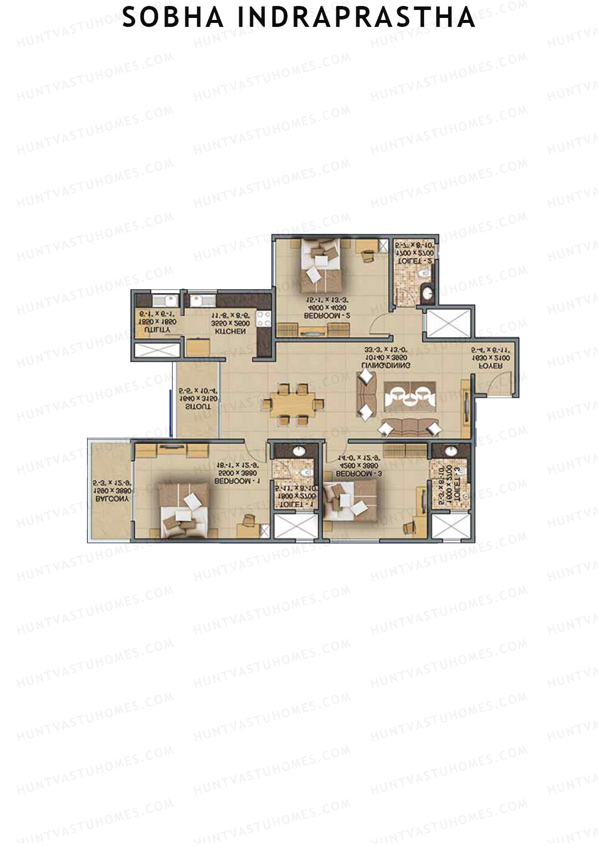 Sobha Indraprastha Wing 2 Unit 4 (Type F1) Floor Plan