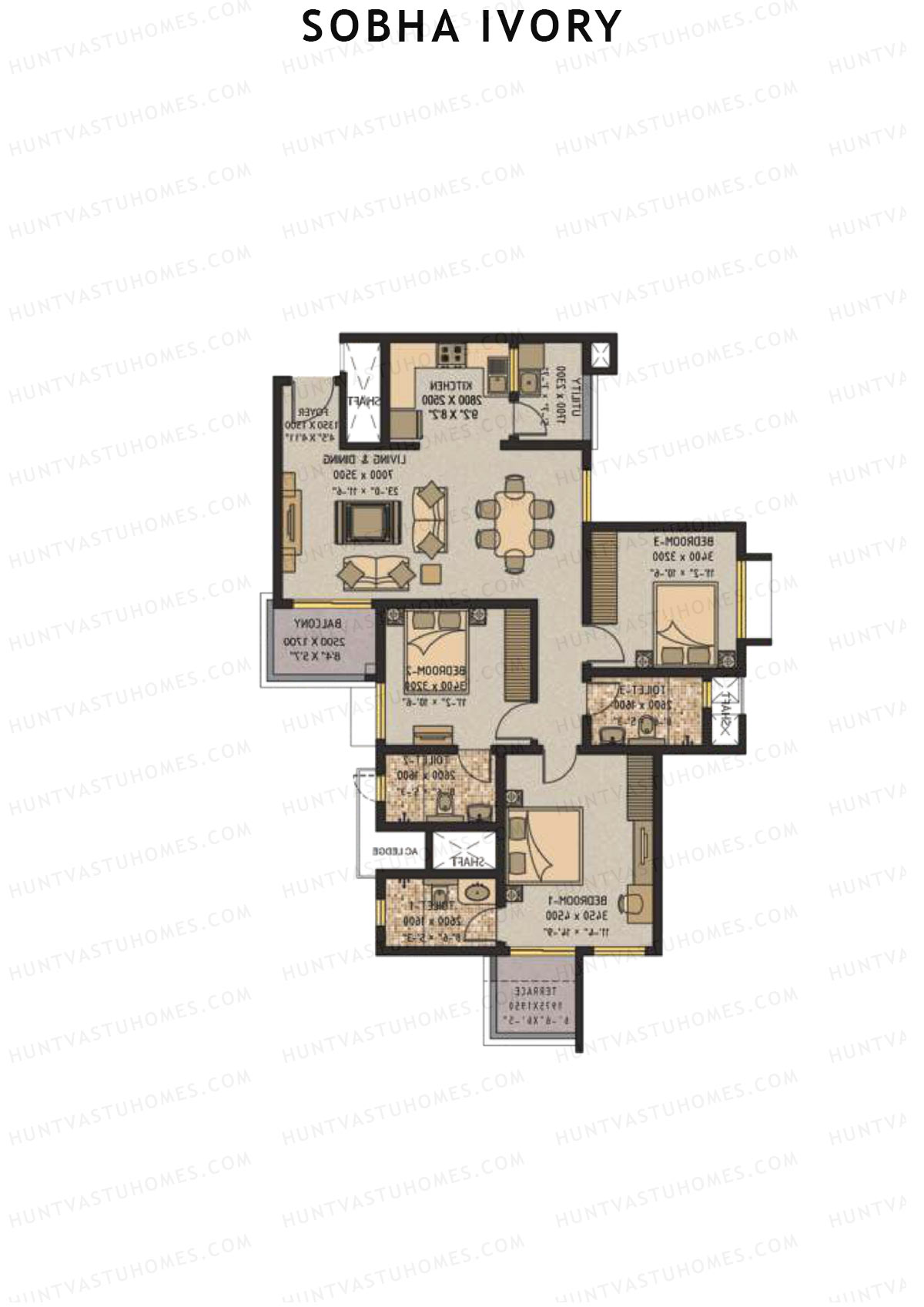 Sobha Ivory Block 1 Unit 1 (Type B2) Floor Plan