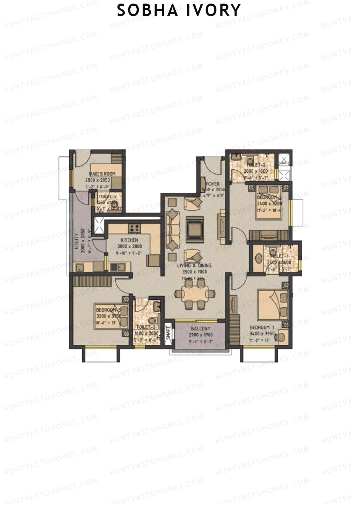 Sobha Ivory Block 1 Unit 2 (Type A) Floor Plan