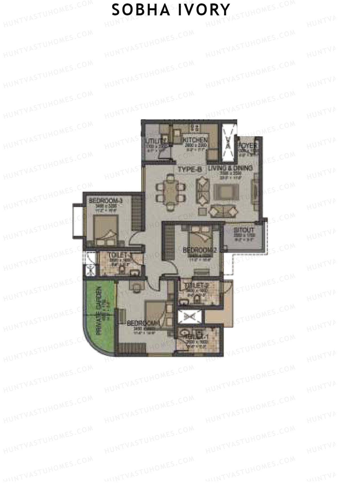 Sobha Ivory Block 1 Unit 3 (Type B) Floor Plan