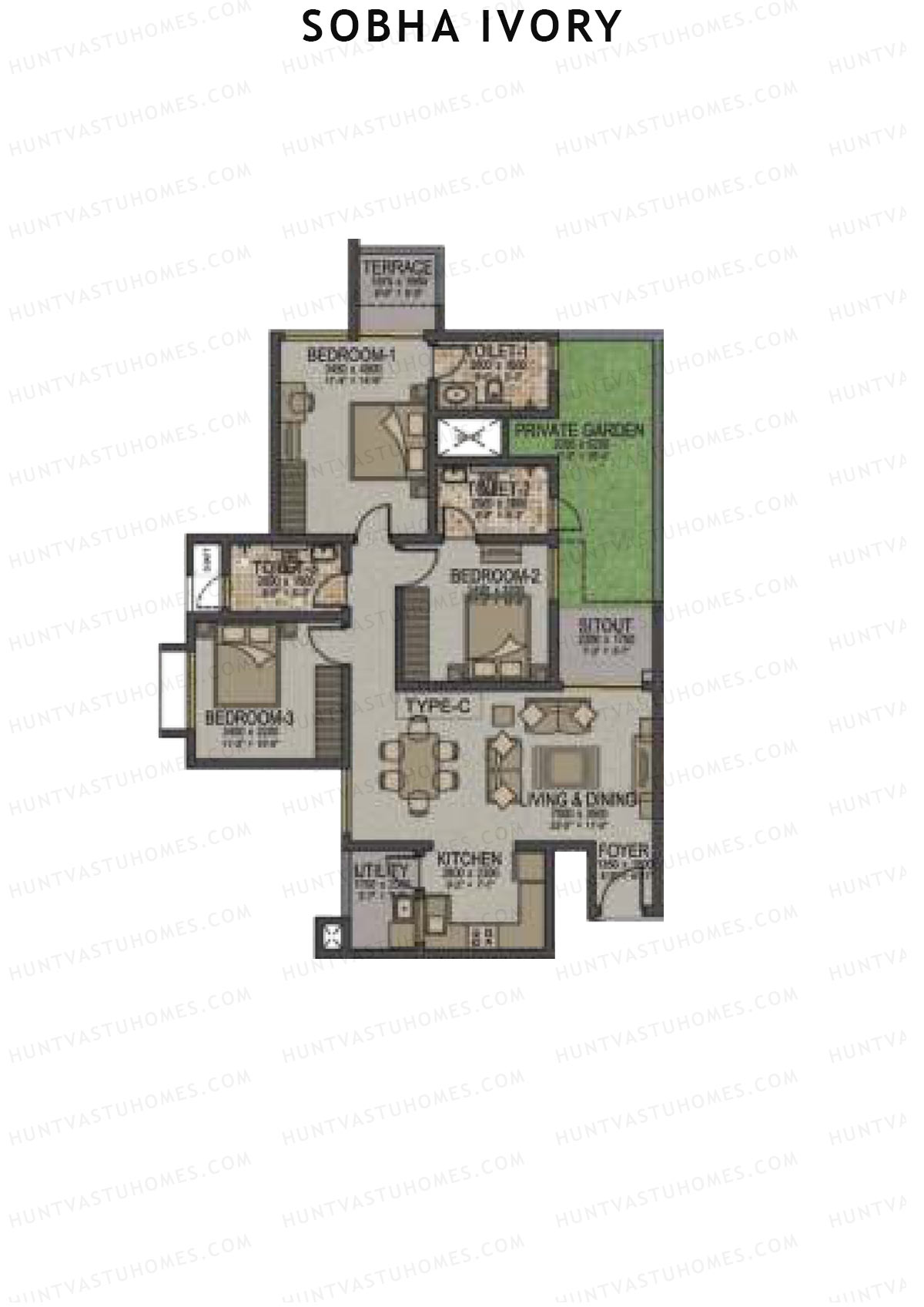 Sobha Ivory Block 1 Unit 4 (Type C) Floor Plan
