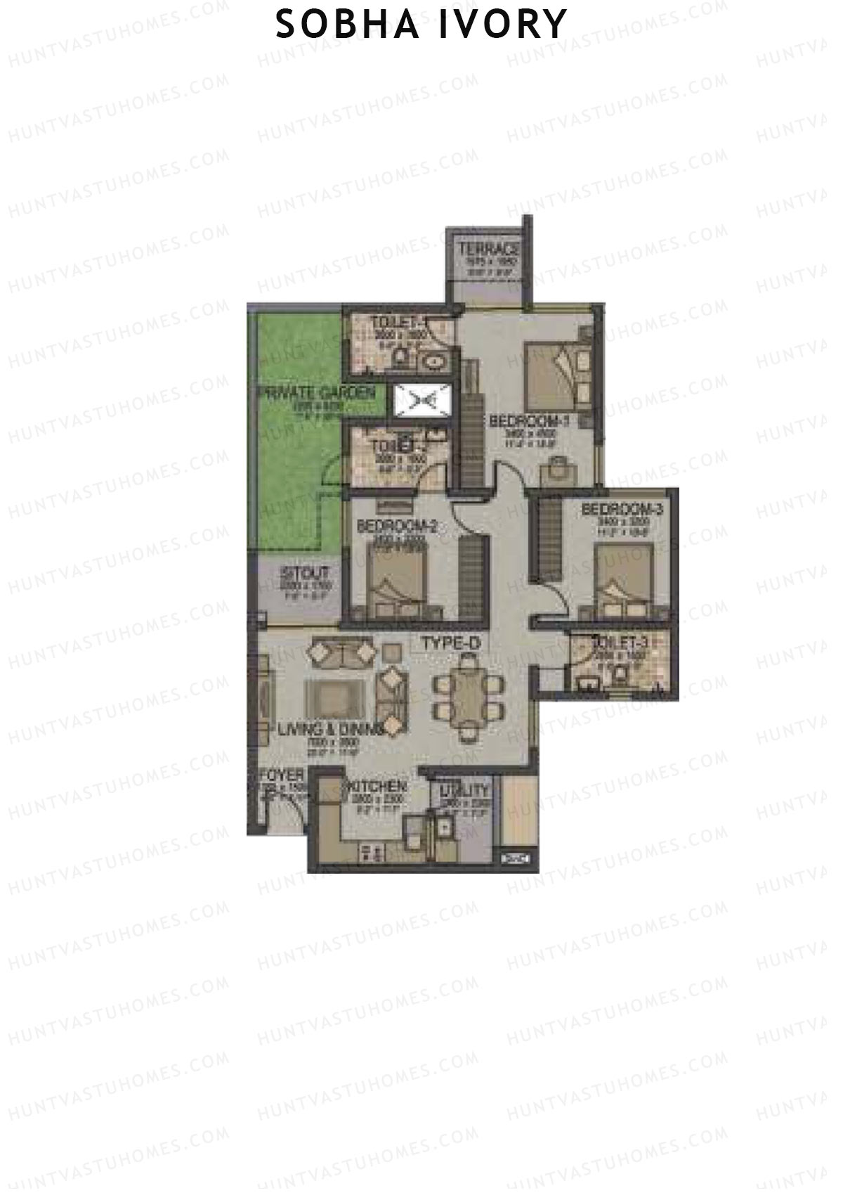 Sobha Ivory Block 1 Unit 5 (Type D) Floor Plan