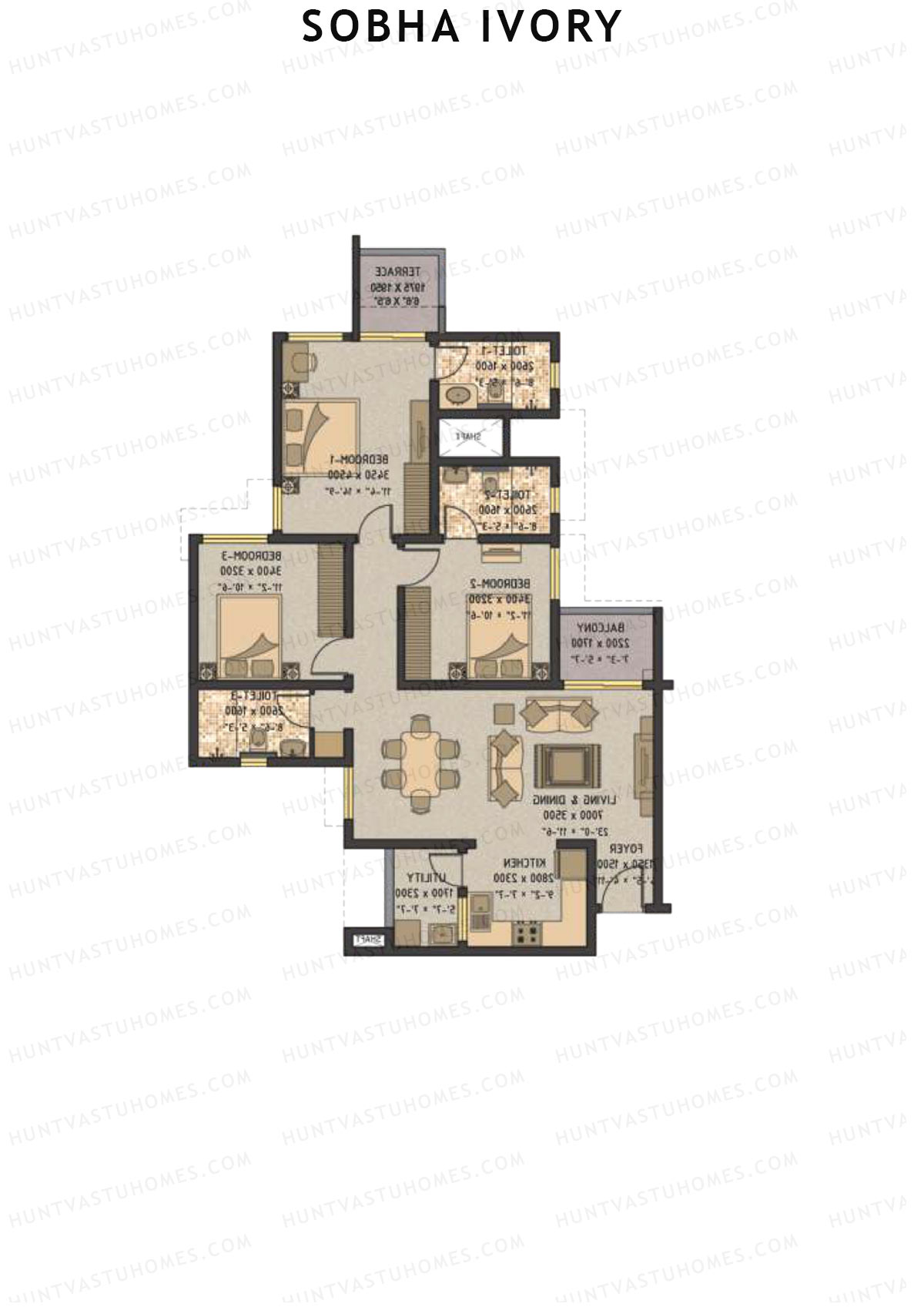 Sobha Ivory Block 1 Unit 6 (Type D2) Floor Plan