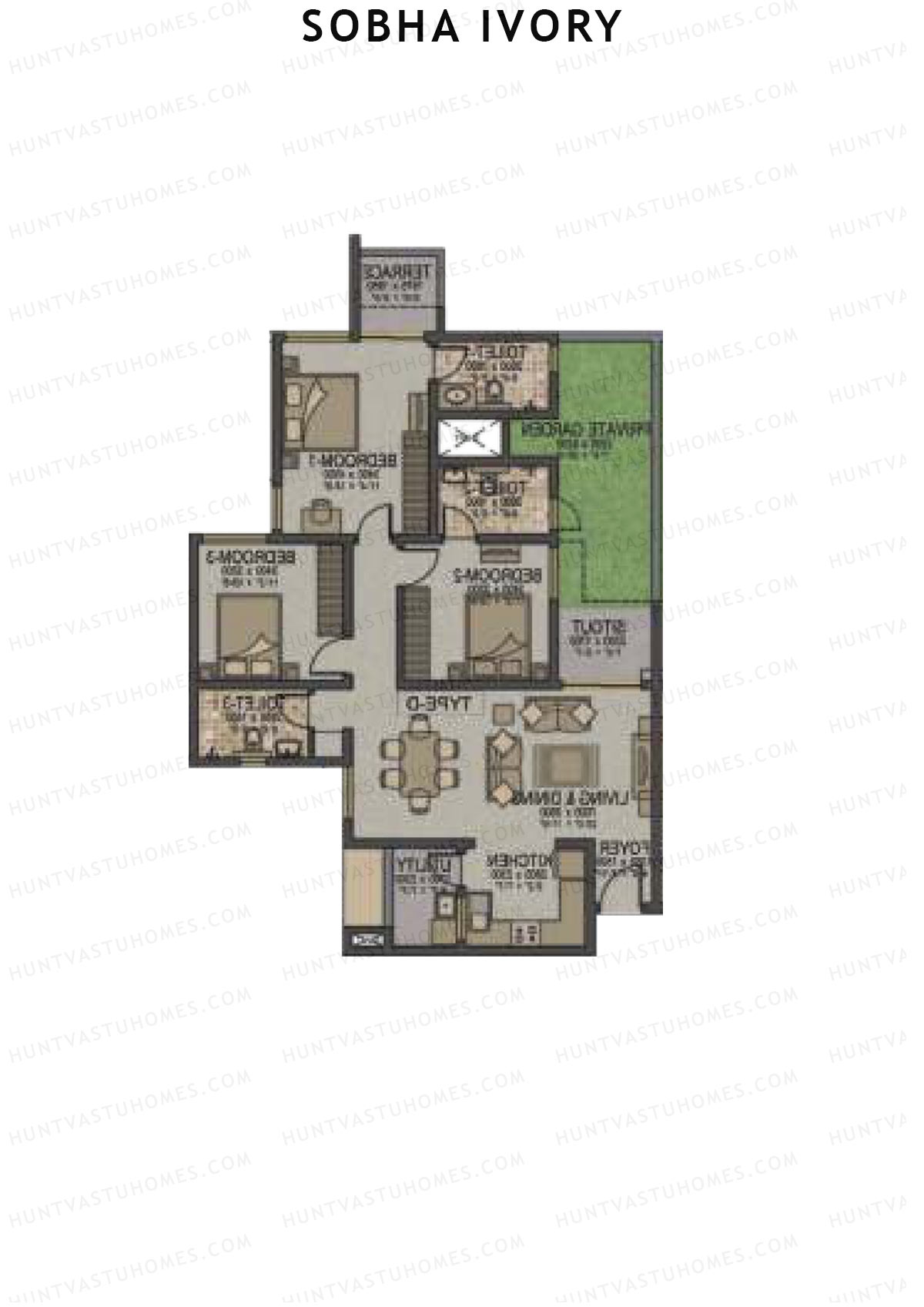 Sobha Ivory Block 1 Unit 6 (Type D) Floor Plan