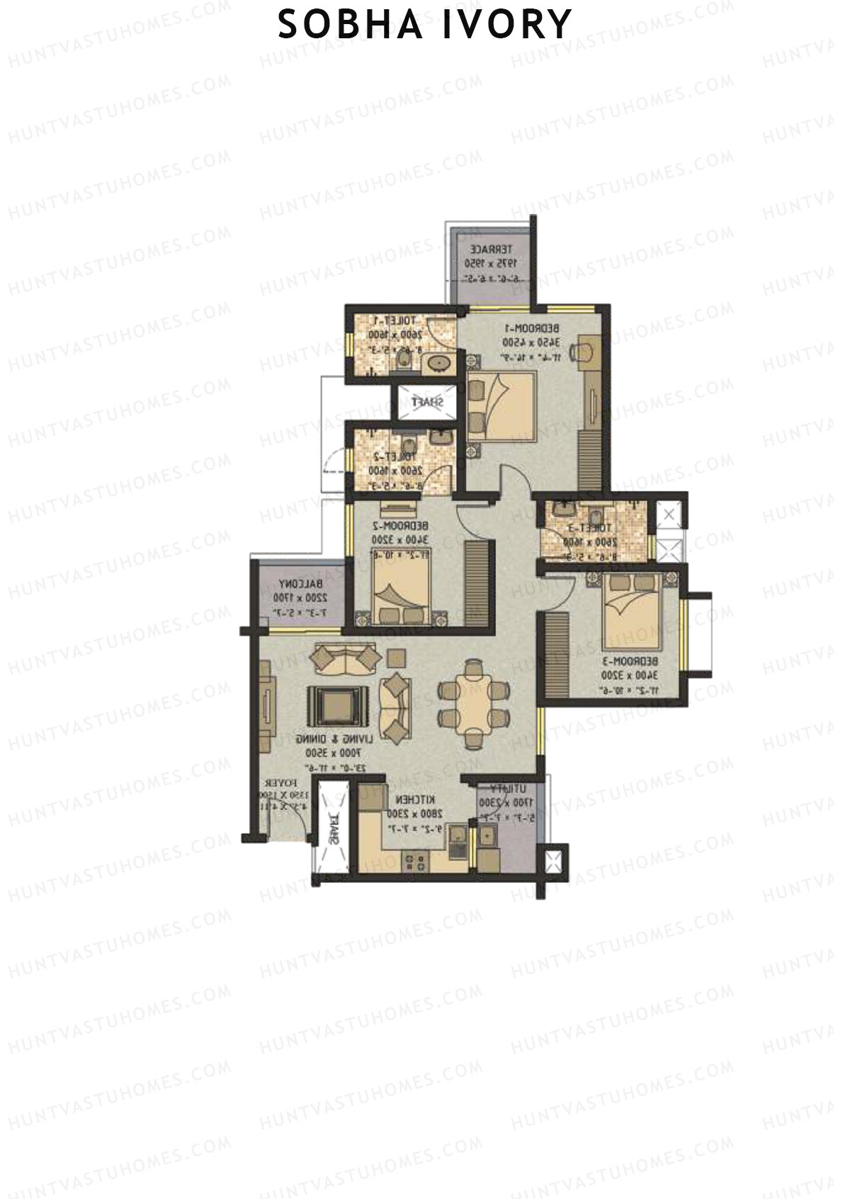 Sobha Ivory Block 1 Unit 7 (Type C2) Floor Plan
