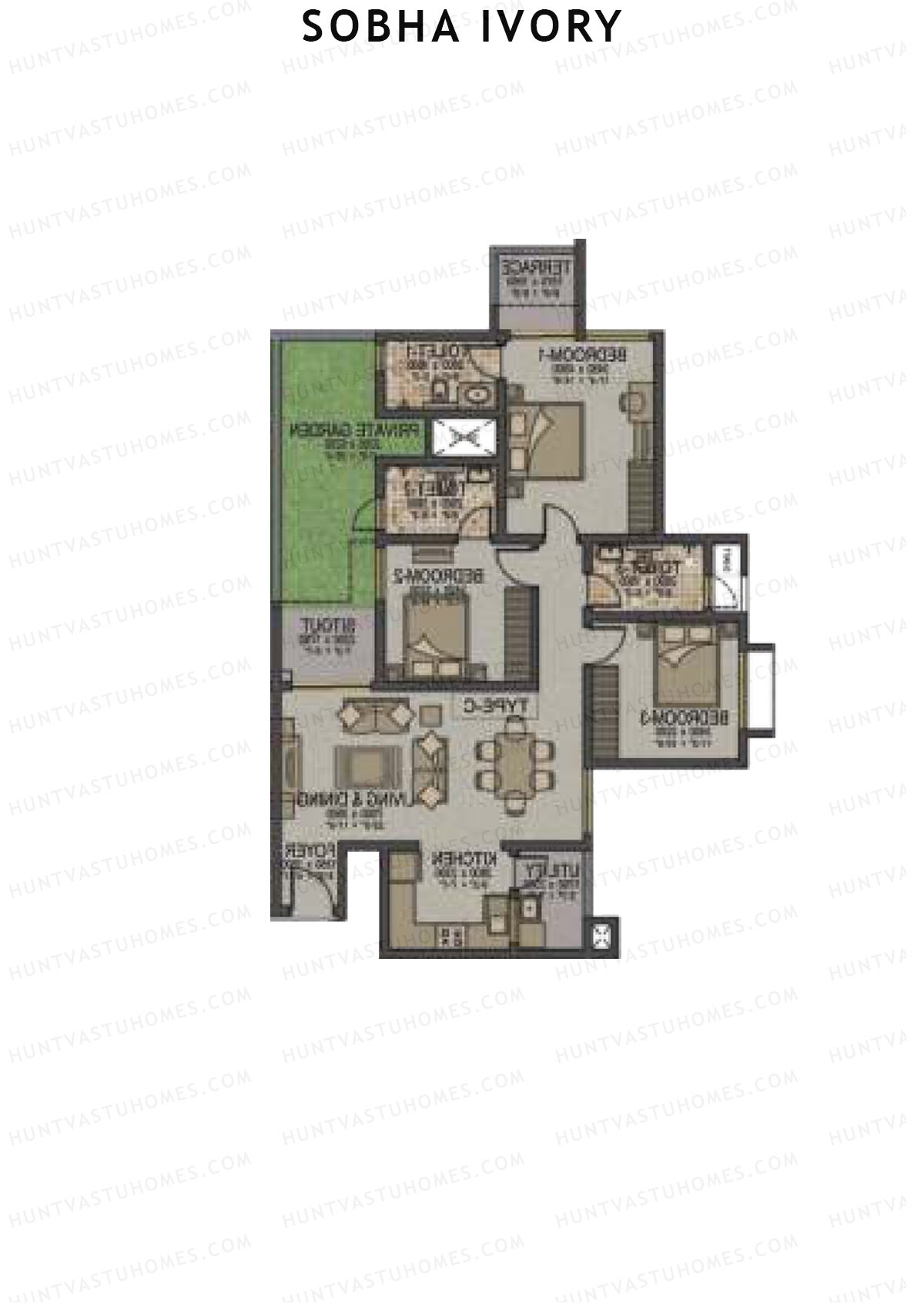 Sobha Ivory Block 1 Unit 7 (Type C) Floor Plan