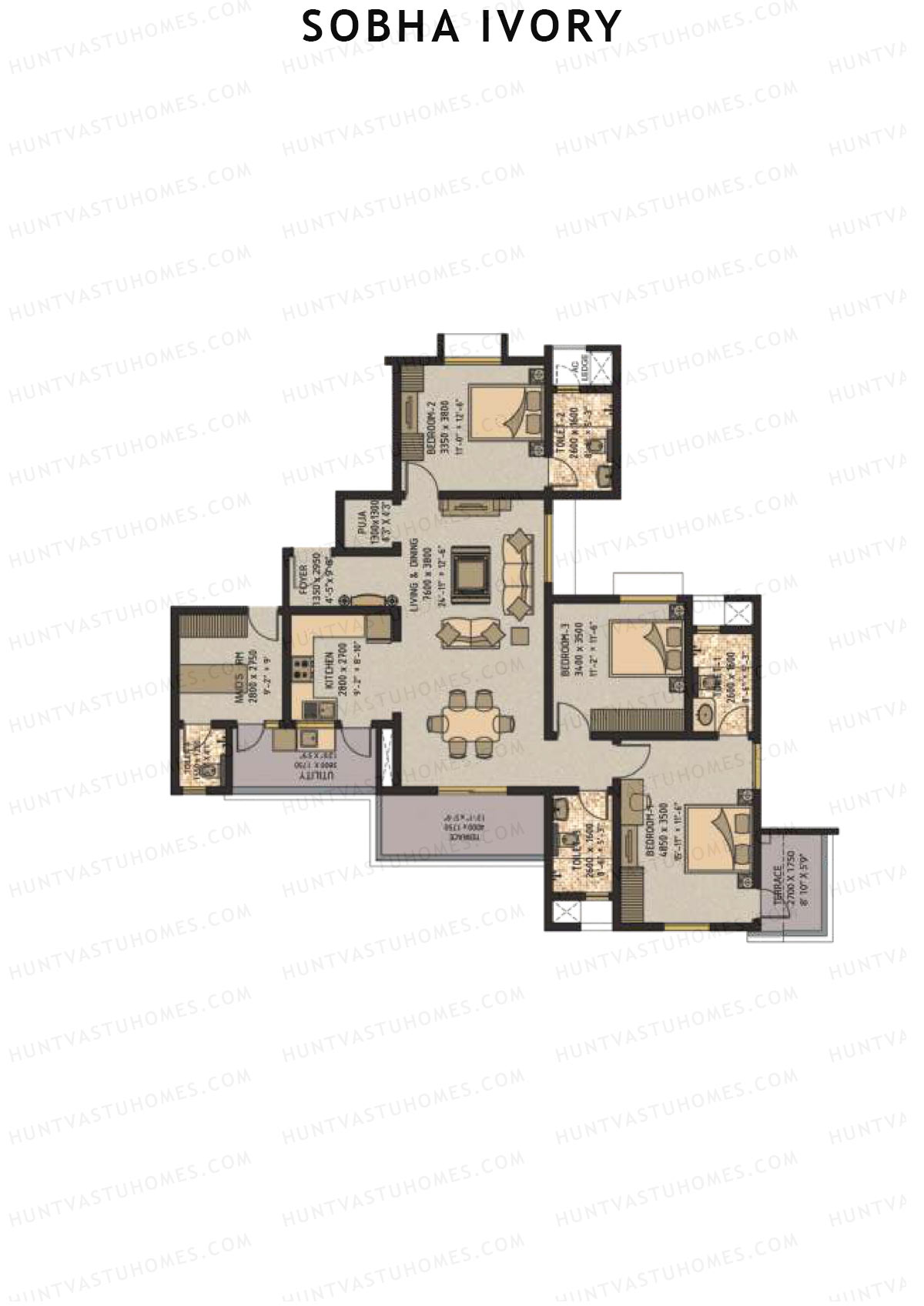 Sobha Ivory Block 2 Unit 1 (Type E1) Floor Plan