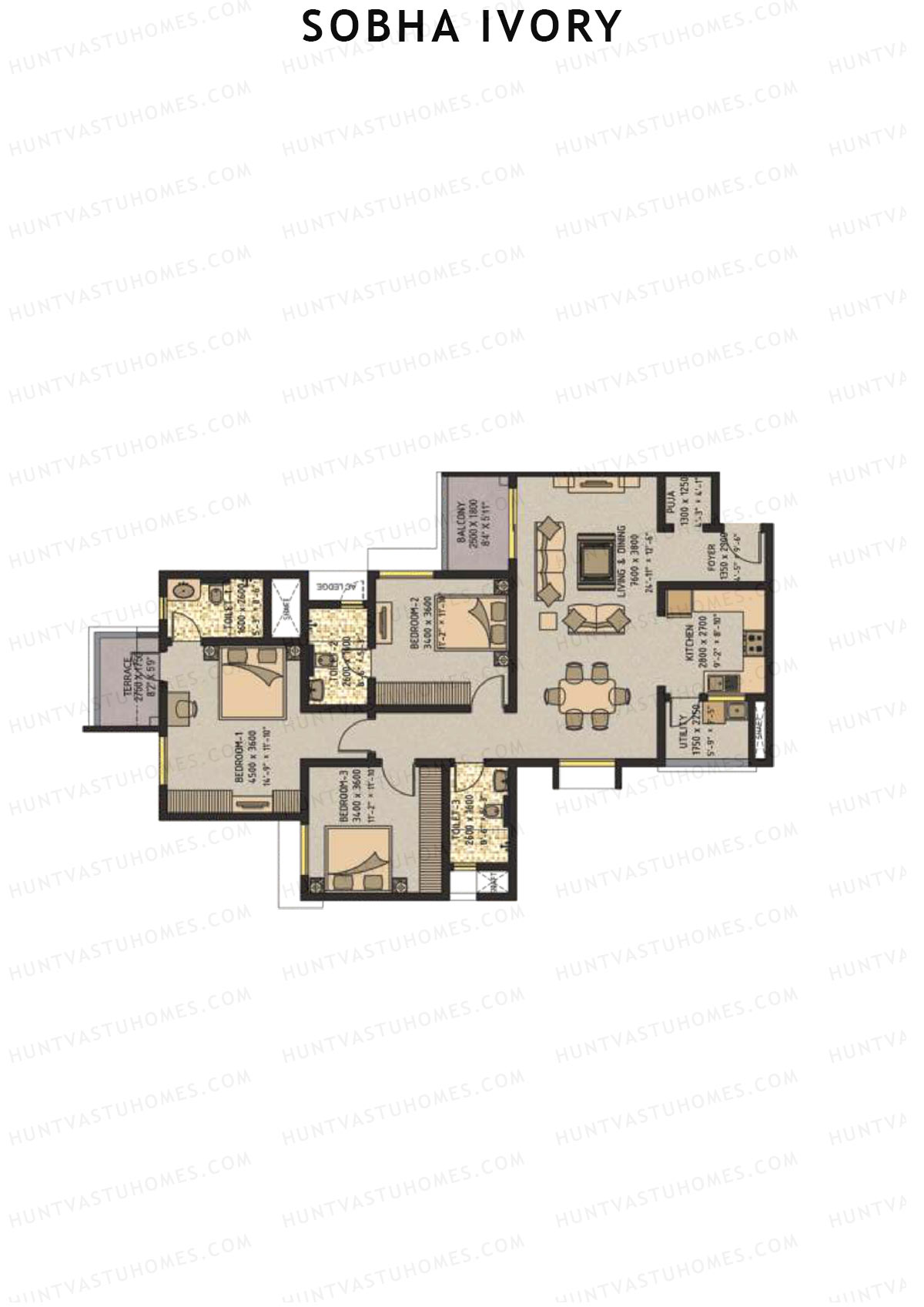 Sobha Ivory Block 2 Unit 2 (Type F2) Floor Plan