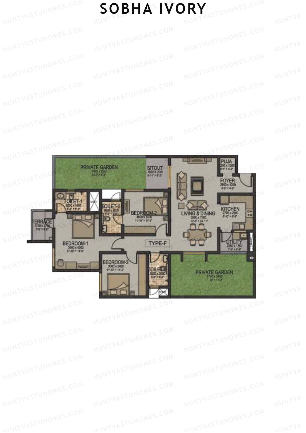 Sobha Ivory Block 2 Unit 2 (Type F) Floor Plan