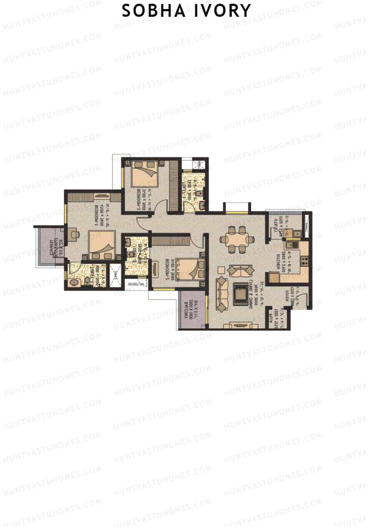 Sobha Ivory Block 2 Unit 5 (Type F2) Floor Plan