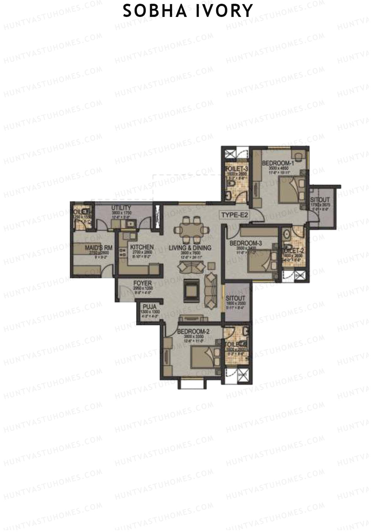 Sobha Ivory Block 2 Unit 6 (Type E2) Floor Plan