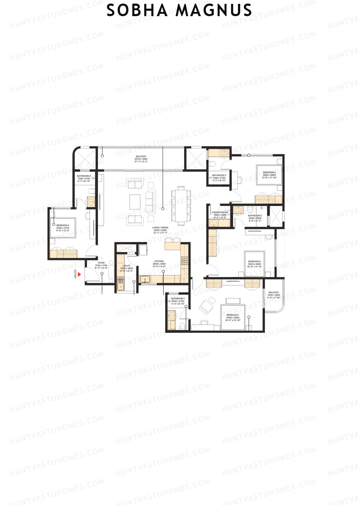 Sobha Magnus, Wing 1, Unit 6 (Type A), 4BHK, Super Area 2577   sq ft 