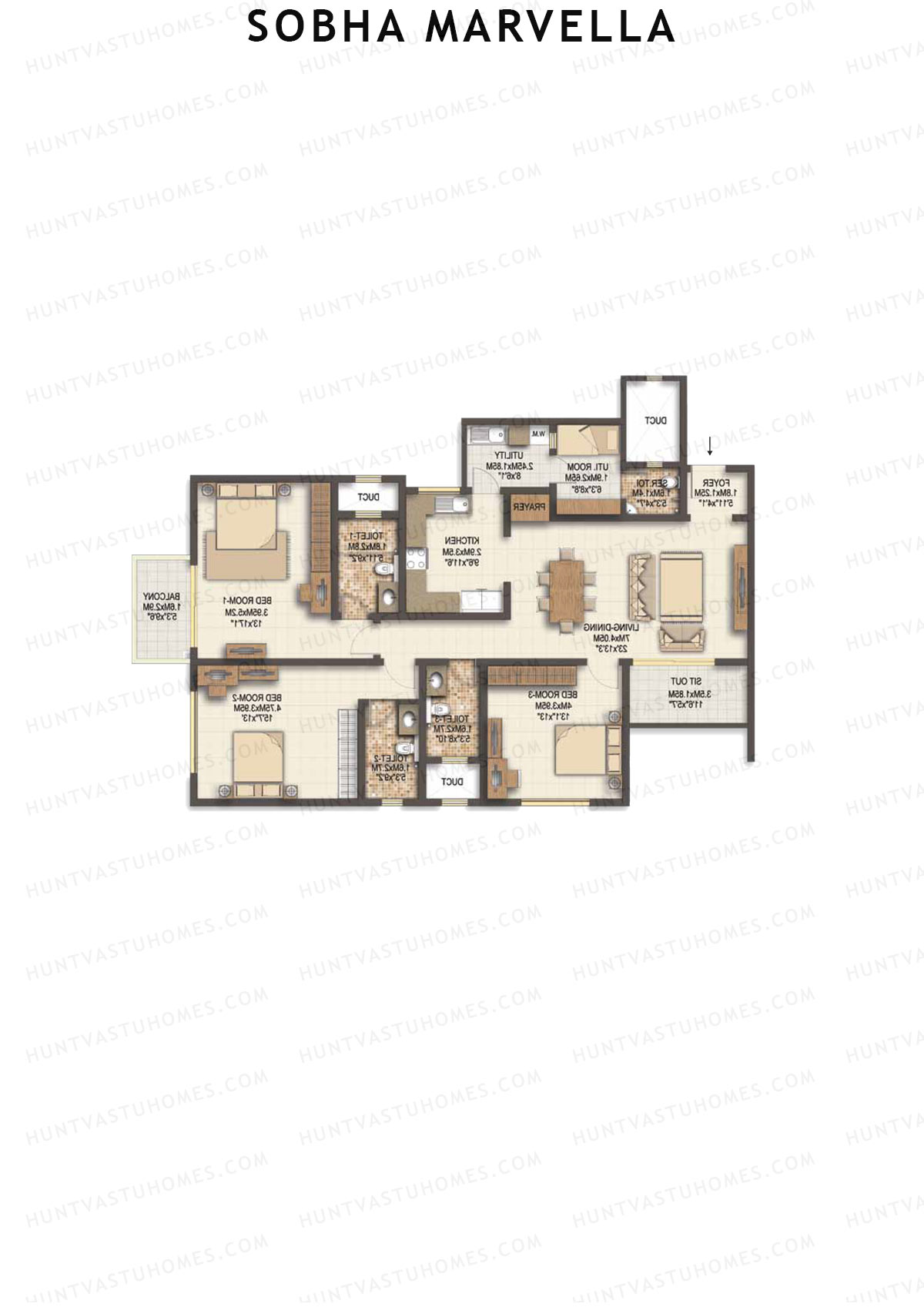 Sobha Marvella Block 1 Unit 3 (Type A2) Floor Plan