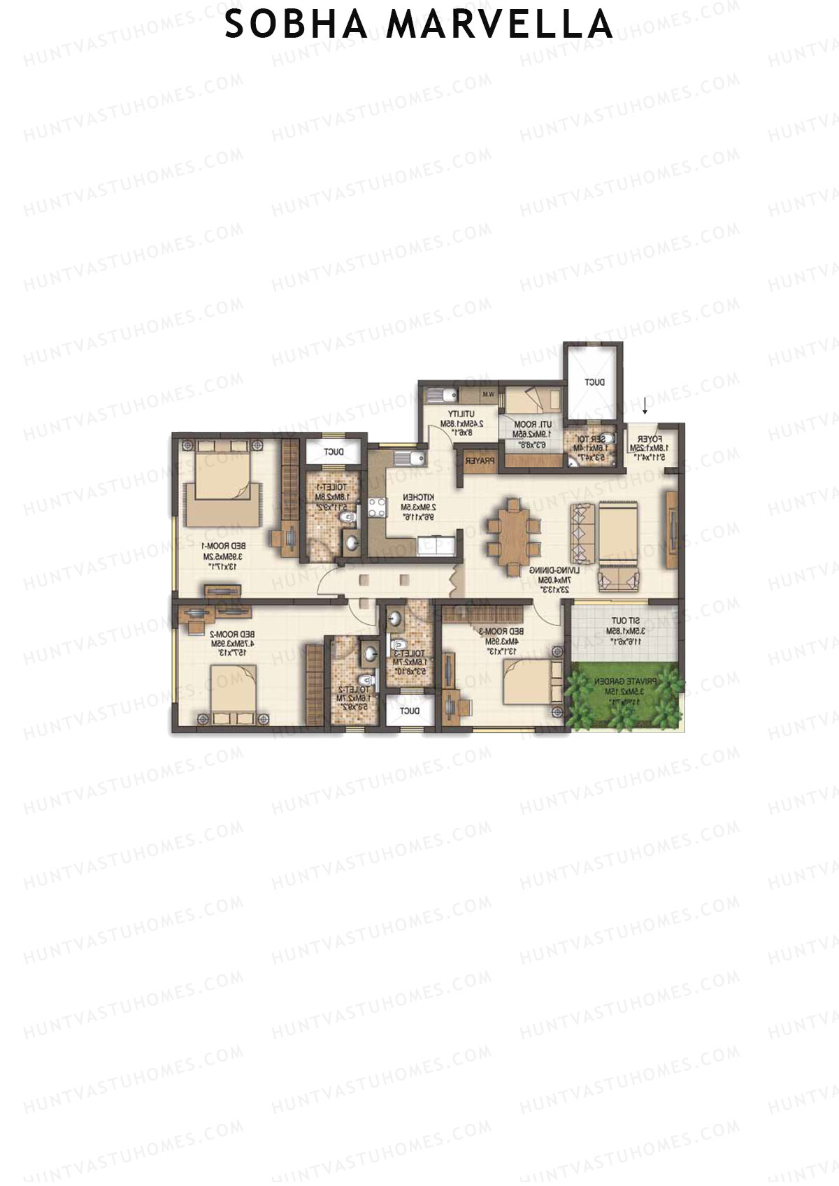Sobha Marvella Block 1 Unit 3 (Type A) Floor Plan