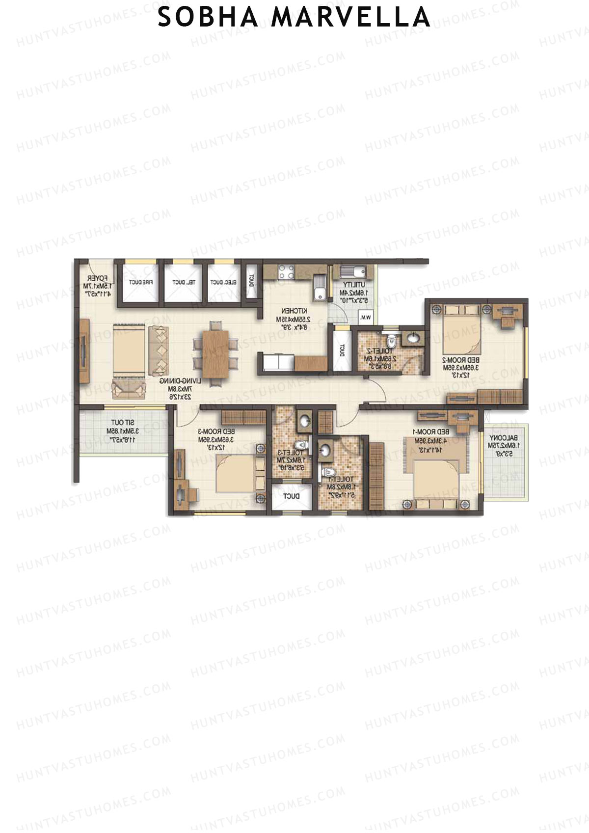 Sobha Marvella Block 1 Unit 4 (Type B1) Floor Plan