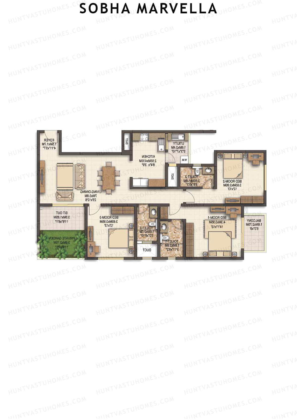 Sobha Marvella Block 1 Unit 4 (Type B) Floor Plan