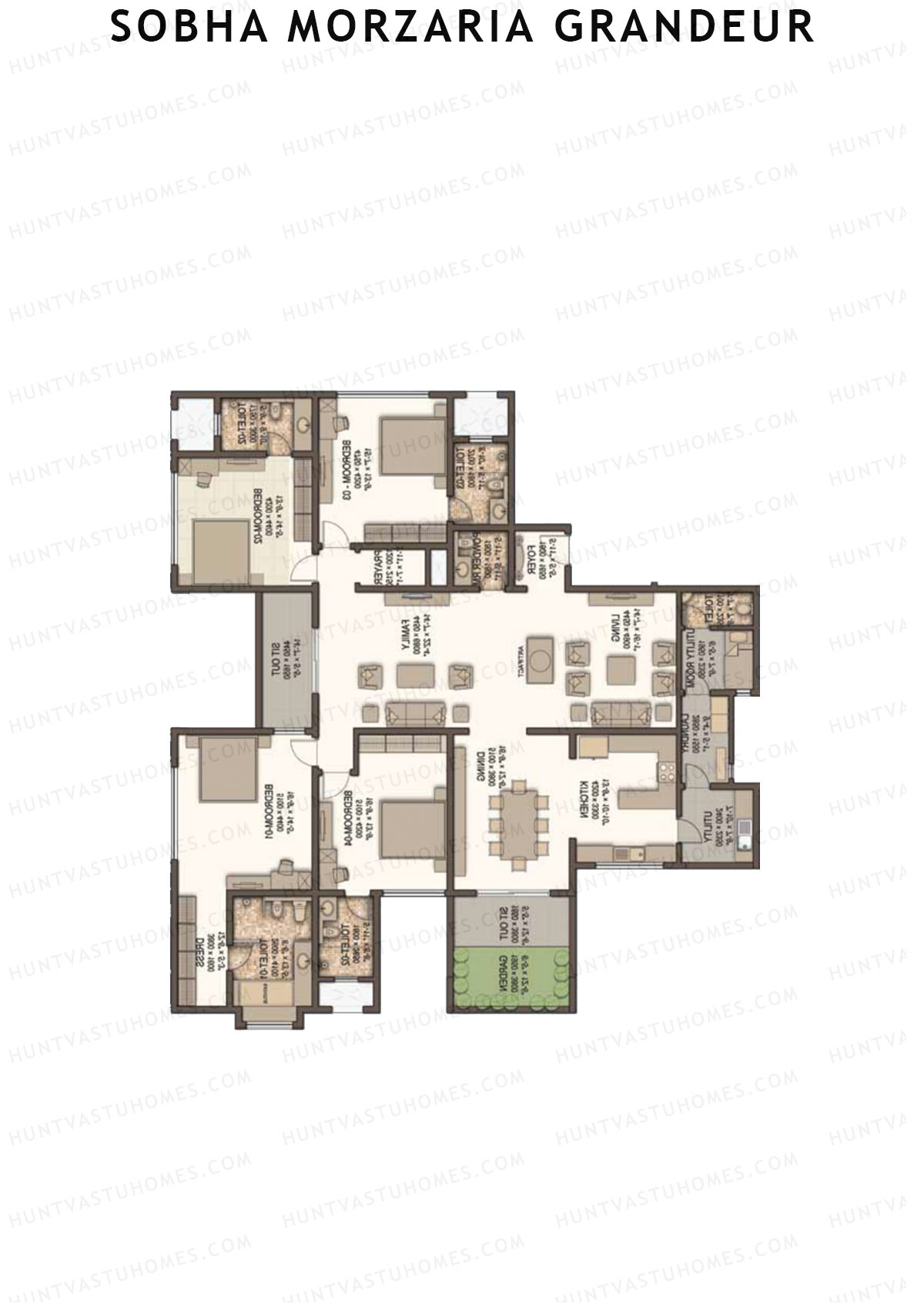 Sobha Morzaria Grandeur Block 1 Unit 1 (Type A2) Floor Plan