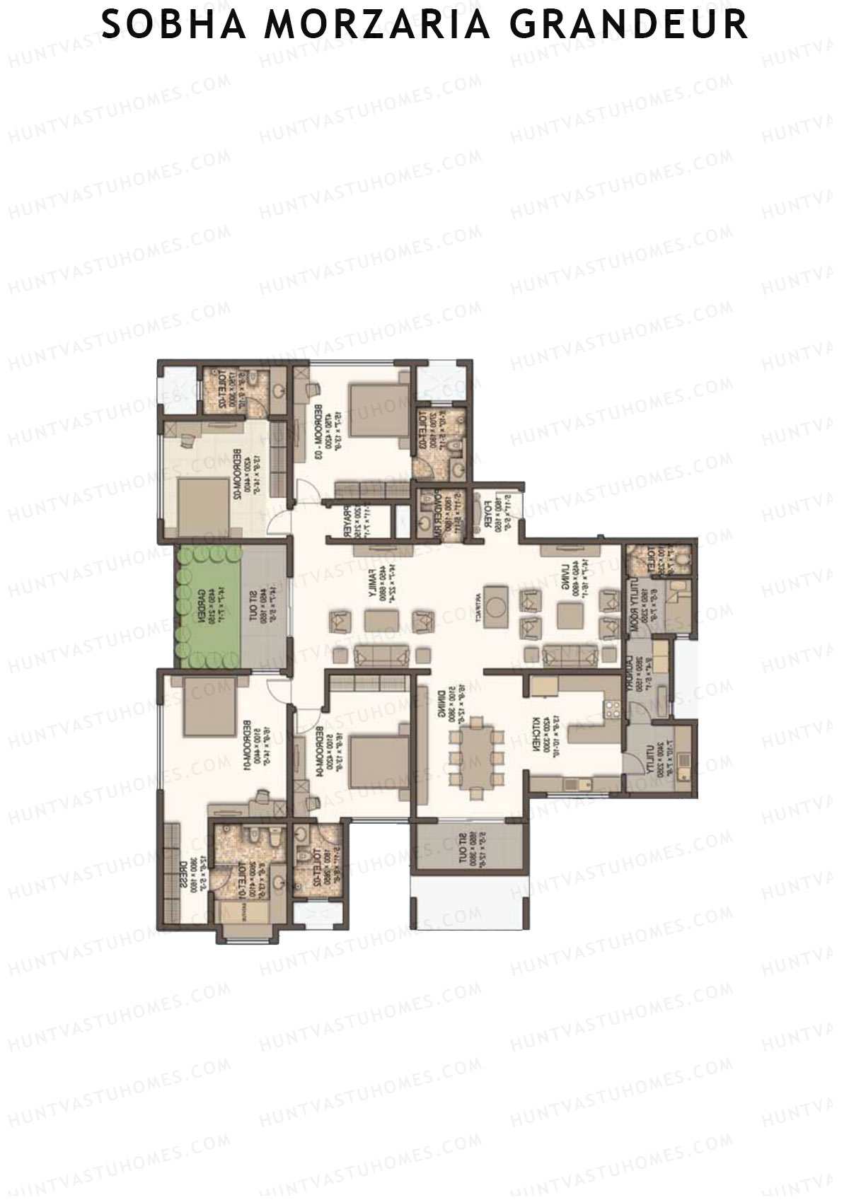 Sobha Morzaria Grandeur Block 1 Unit 1 (Type A3) Floor Plan