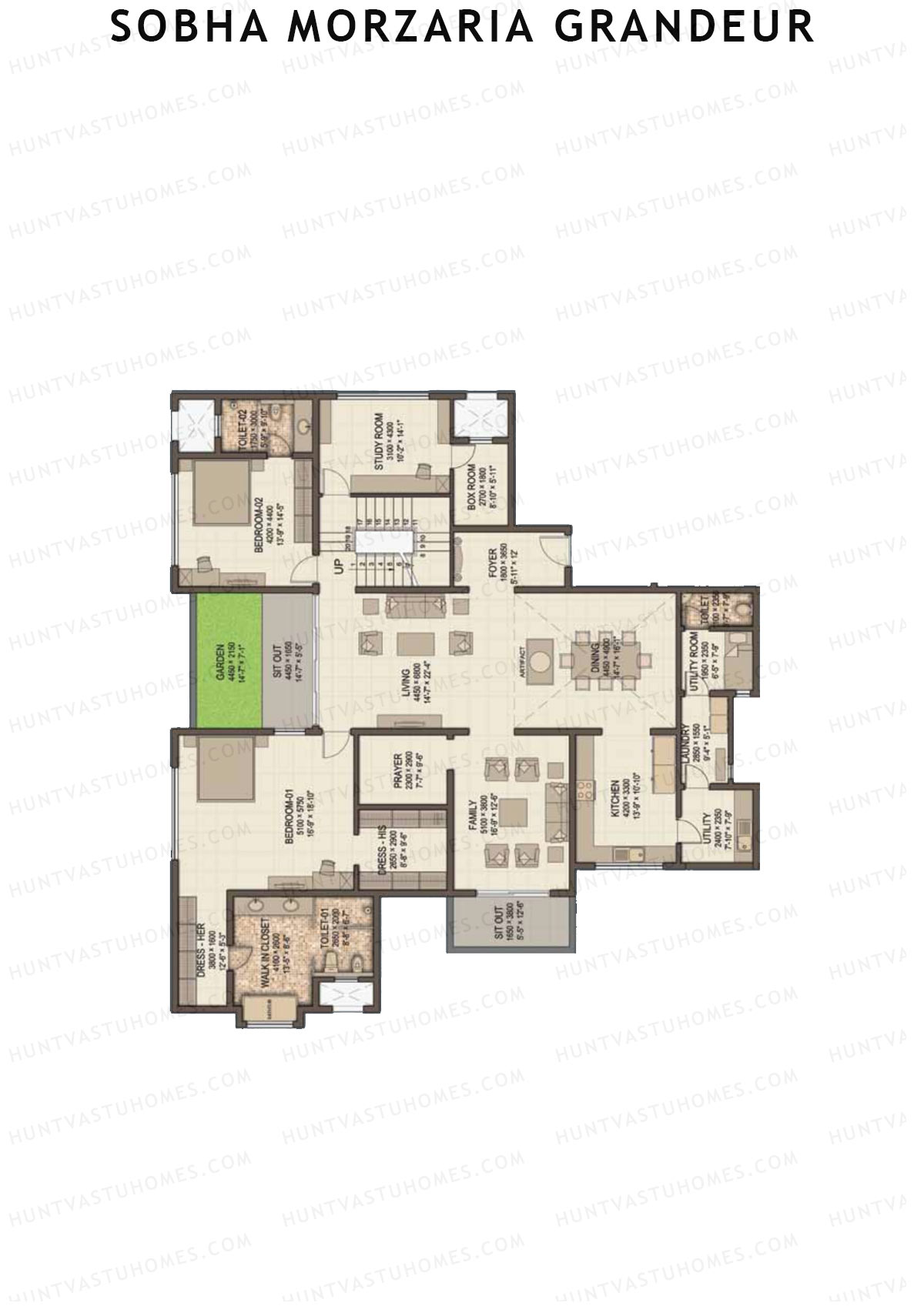 Sobha Morzaria Grandeur Block 1 Unit 1 TYPE PH LW(Penthouse) Floor Plan
