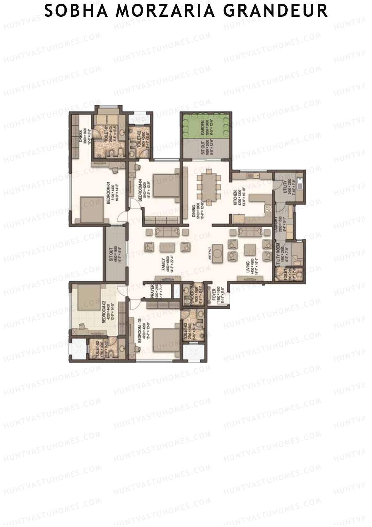 Sobha Morzaria Grandeur Block 1 Unit 2 (Type A2) Floor Plan