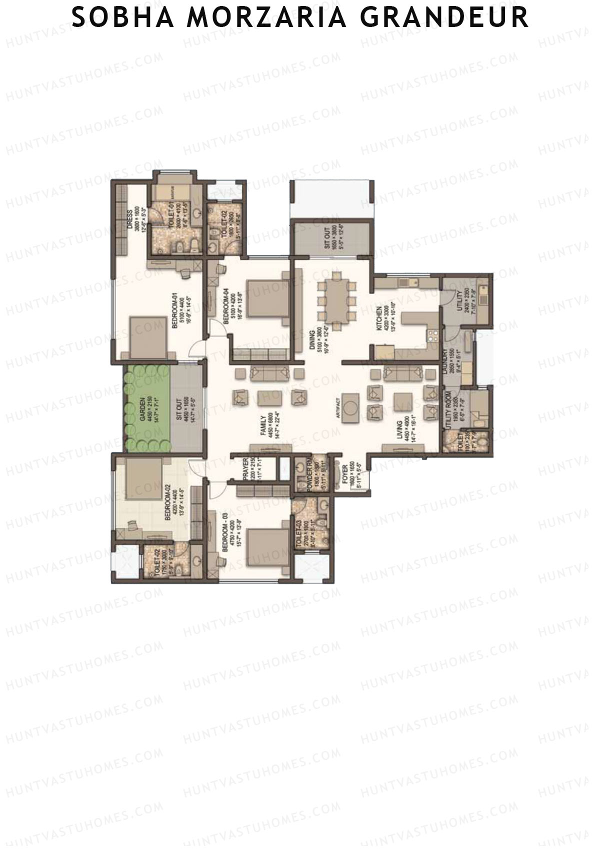 Sobha Morzaria Grandeur Block 1 Unit 2 (Type A3) Floor Plan
