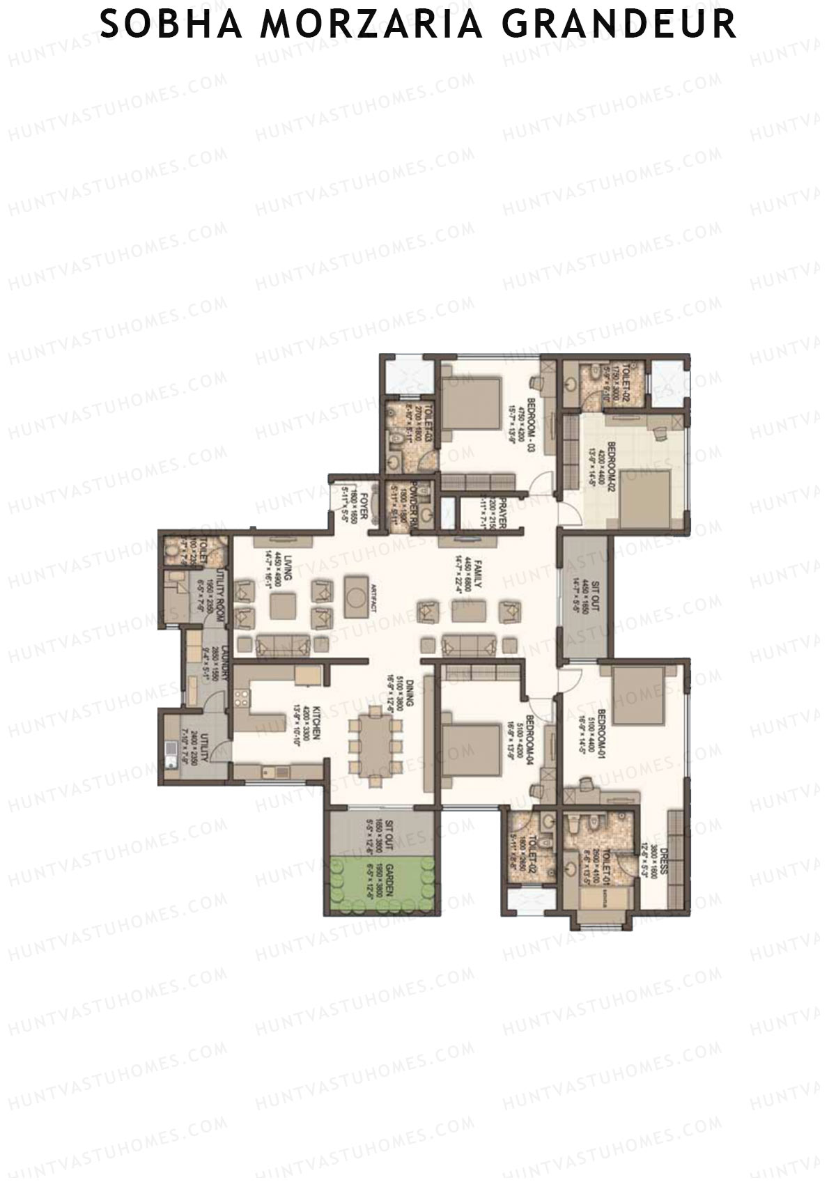 Sobha Morzaria Grandeur Block 1 Unit 4 (Type A2) Floor Plan