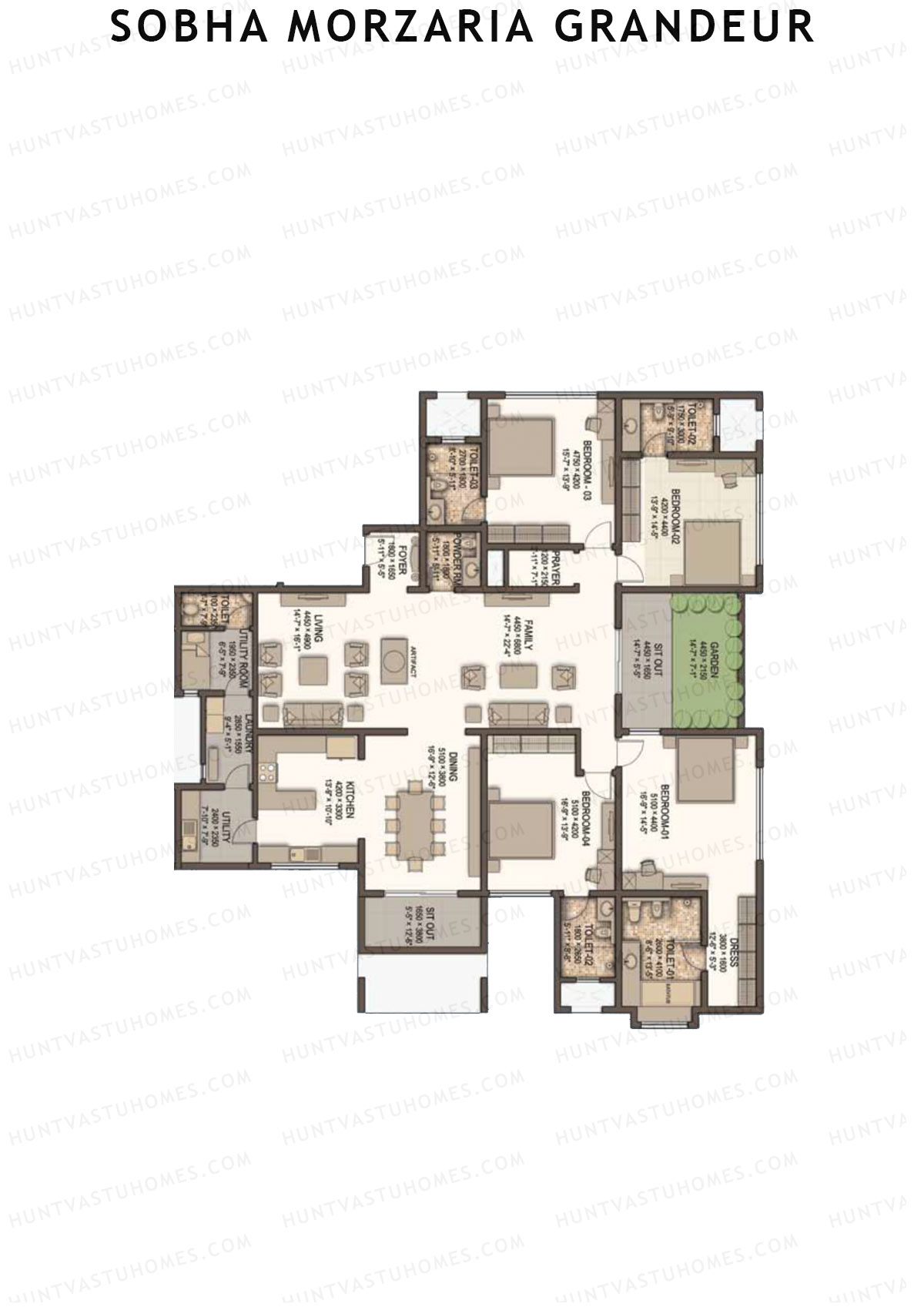 Sobha Morzaria Grandeur Block 1 Unit 4 (Type A3) Floor Plan