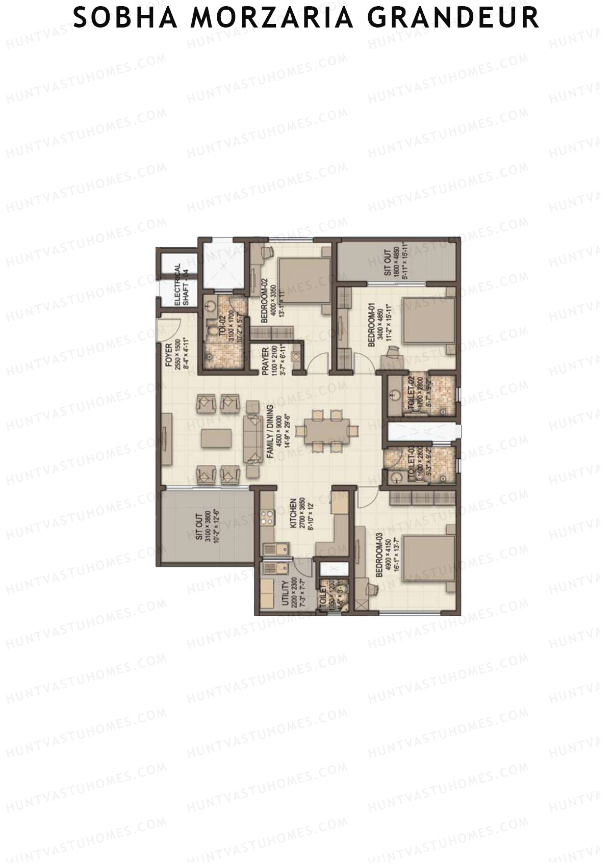 Sobha Morzaria Grandeur Block 2 Unit 10 (Type E) Floor Plan