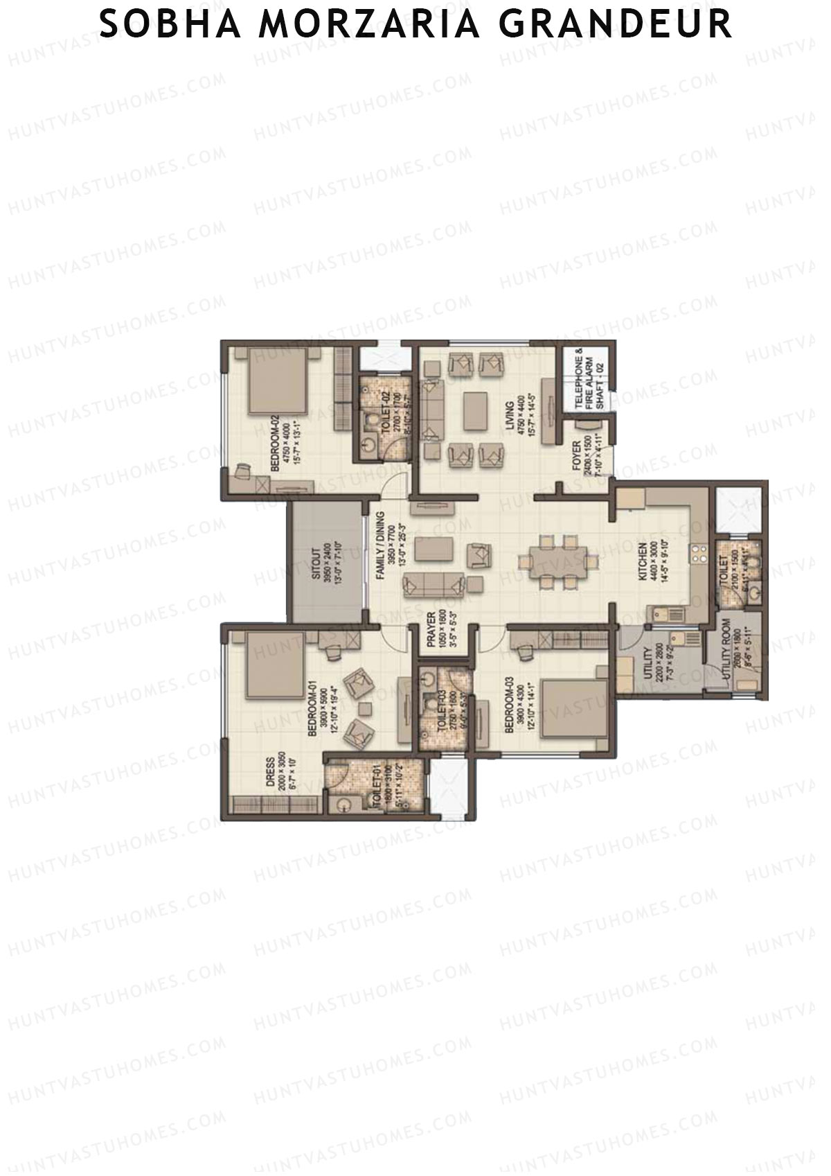 Sobha Morzaria Grandeur Block 2 Unit 1 (Type C) Floor Plan