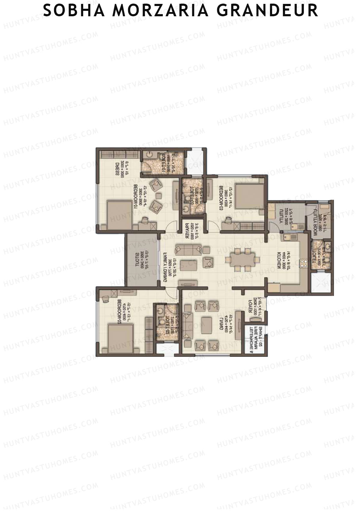 Sobha Morzaria Grandeur Block 2 Unit 3 (Type C) Floor Plan
