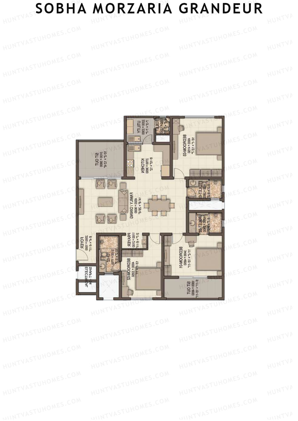 Sobha Morzaria Grandeur Block 2 Unit 4 (Type E) Floor Plan