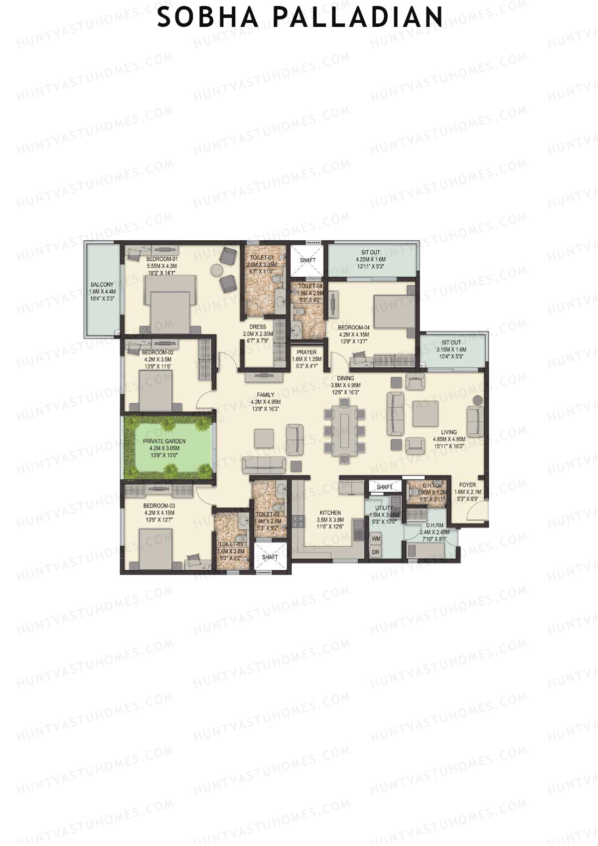 Sobha Palladian Block 1 Unit 1 (Type A2) Floor Plan