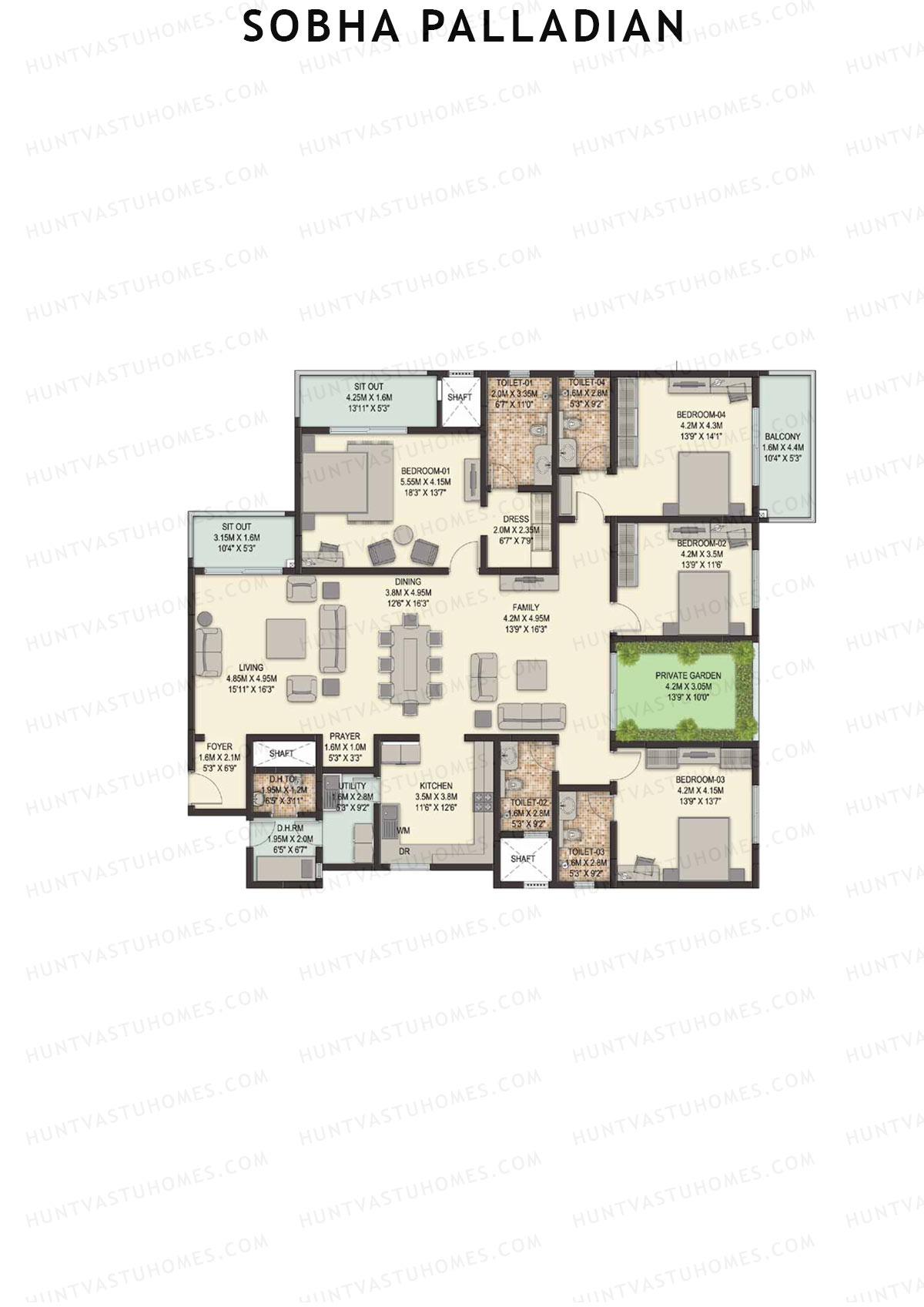 Sobha Palladian Block 1 Unit 2 (Type B2) Floor Plan