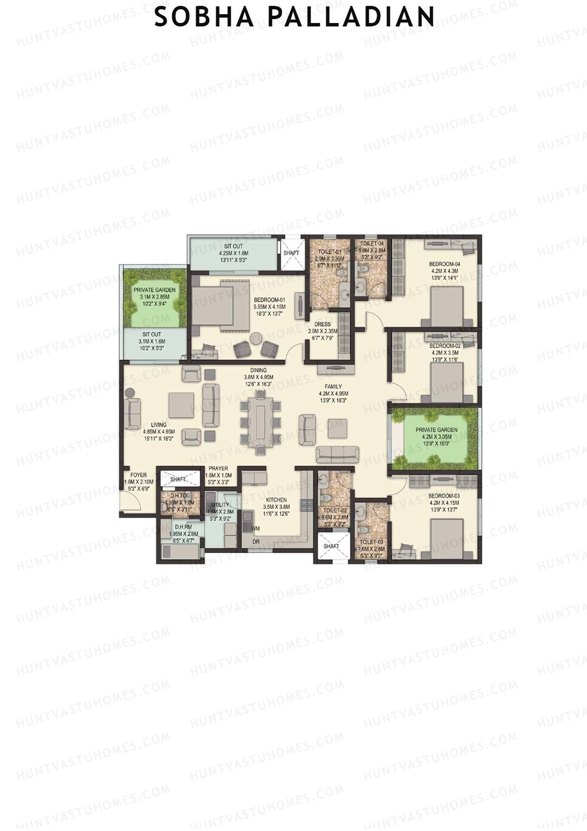 Sobha Palladian Block 1 Unit 2 (Type C) Floor Plan