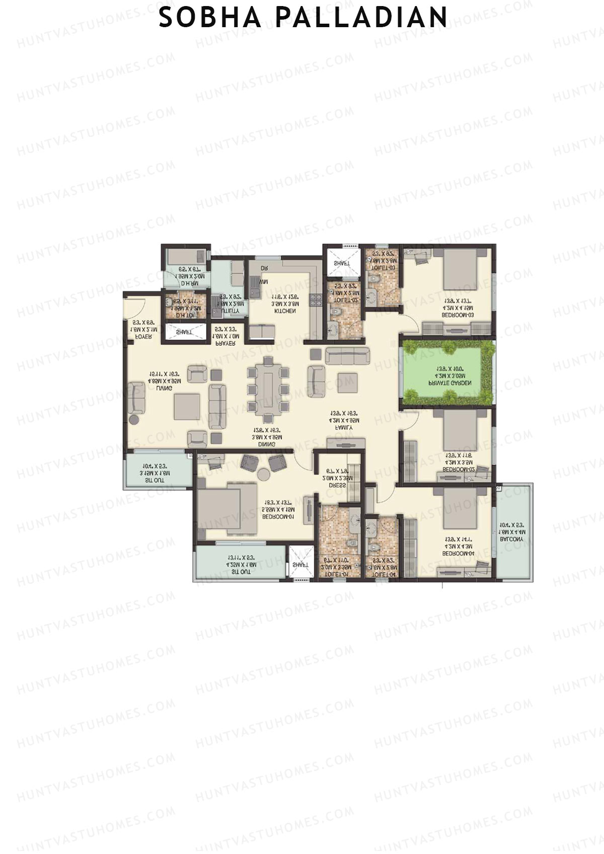 Sobha Palladian Block 1 Unit 3 (Type B2) Floor Plan
