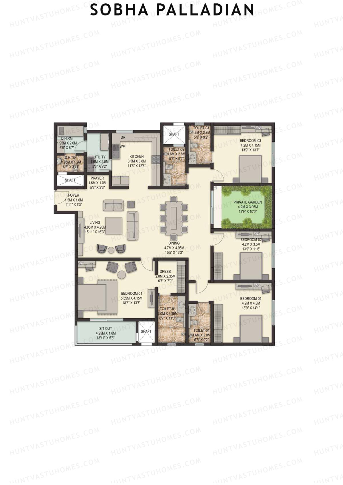 Sobha Palladian Block 1 Unit 3 (Type B) Floor Plan