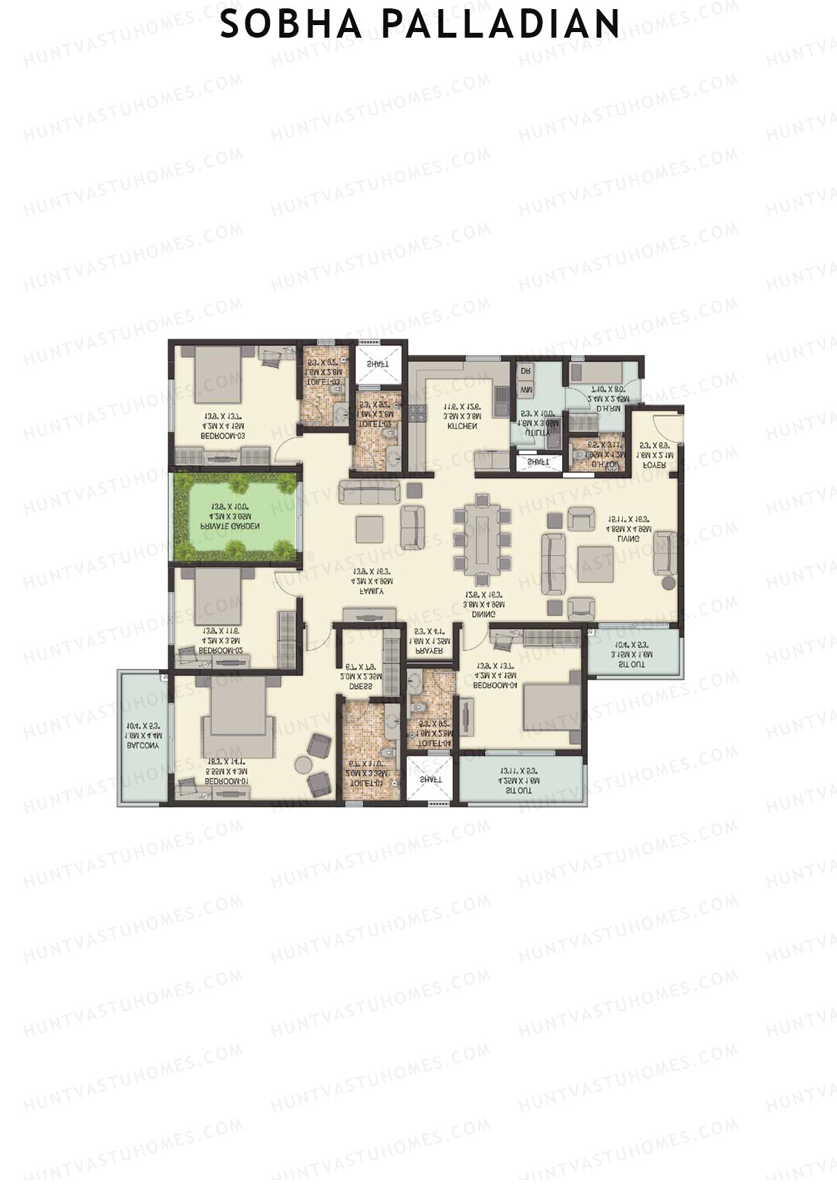 Sobha Palladian Block 1 Unit 4 (Type A2) Floor Plan