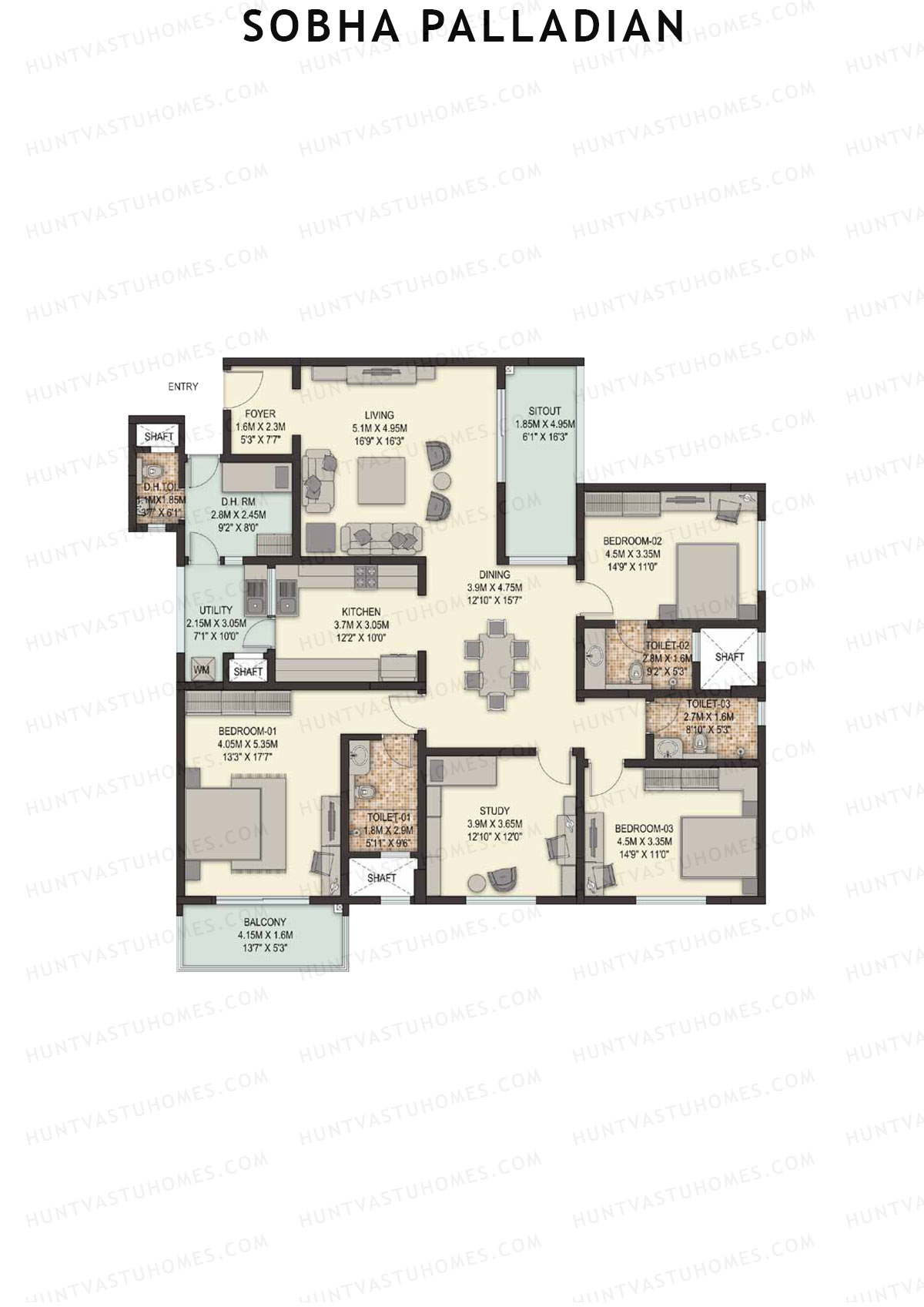 Sobha Palladian Block 2 Unit 4 (Type J2) Floor Plan