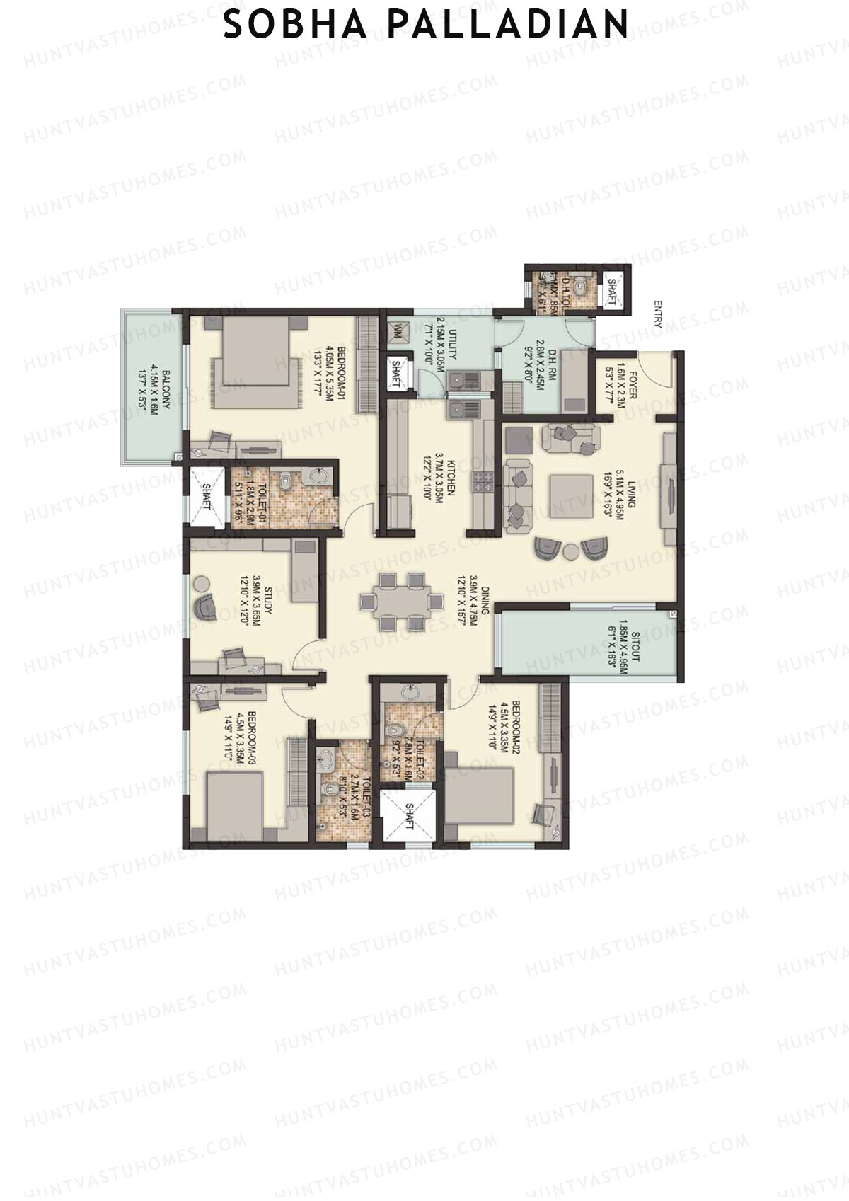 Sobha Palladian Block 3 Unit 4 (Type J2) Floor Plan
