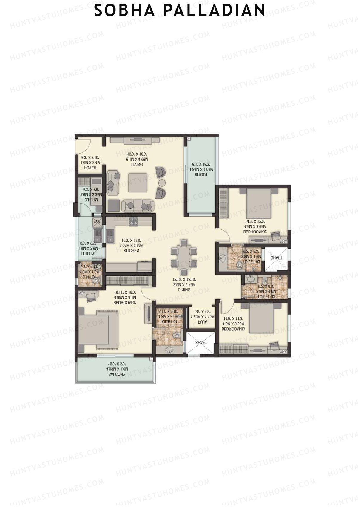 Sobha Palladian Block 4 Unit 1 (Type H2) Floor Plan