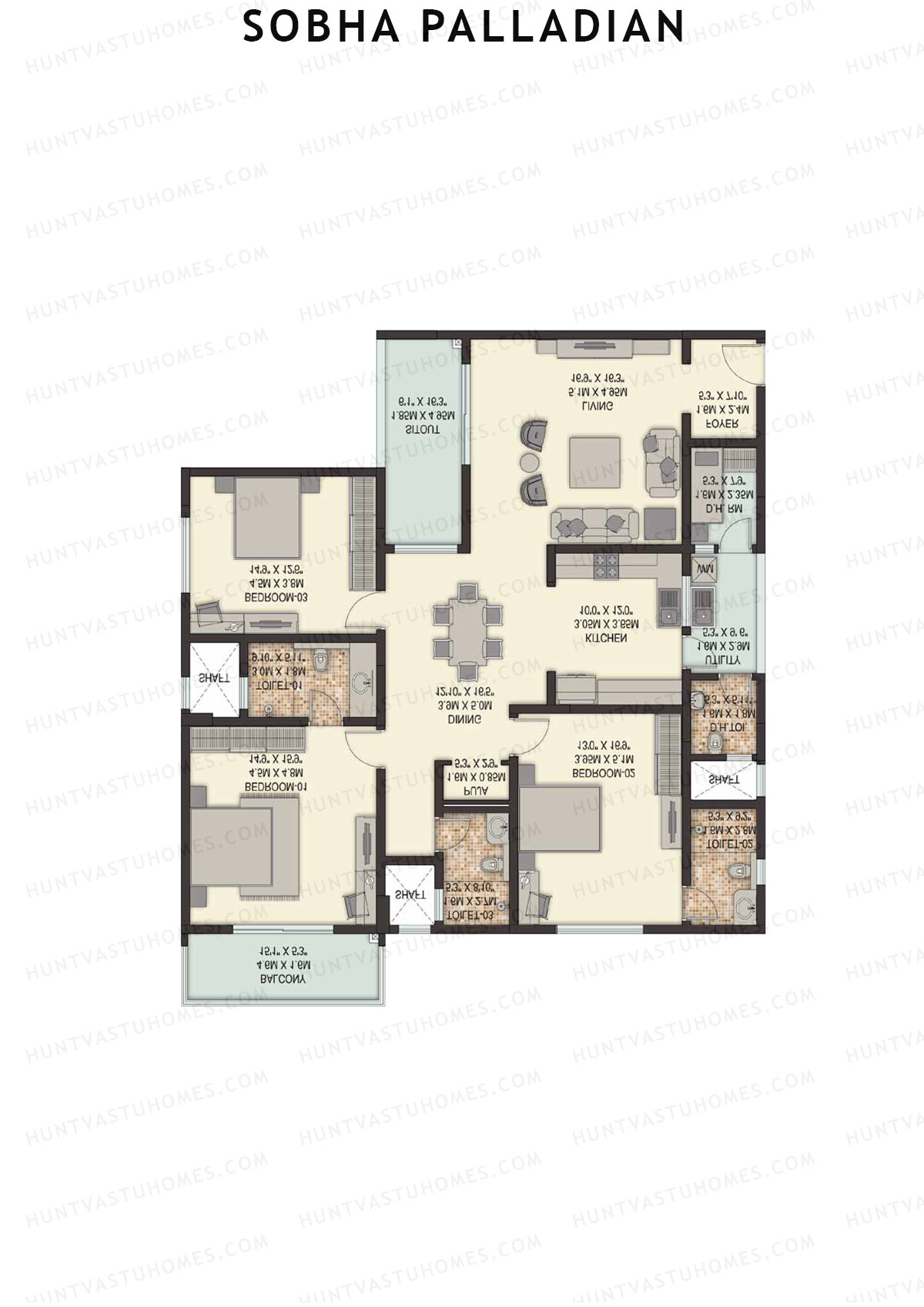 Sobha Palladian Block 4 Unit 3 (Type F2) Floor Plan