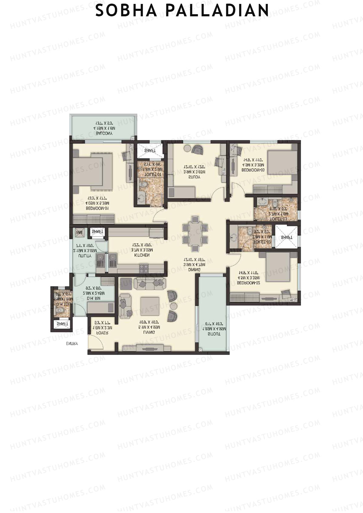 Sobha Palladian Block 4 Unit 4 (Type J2) Floor Plan