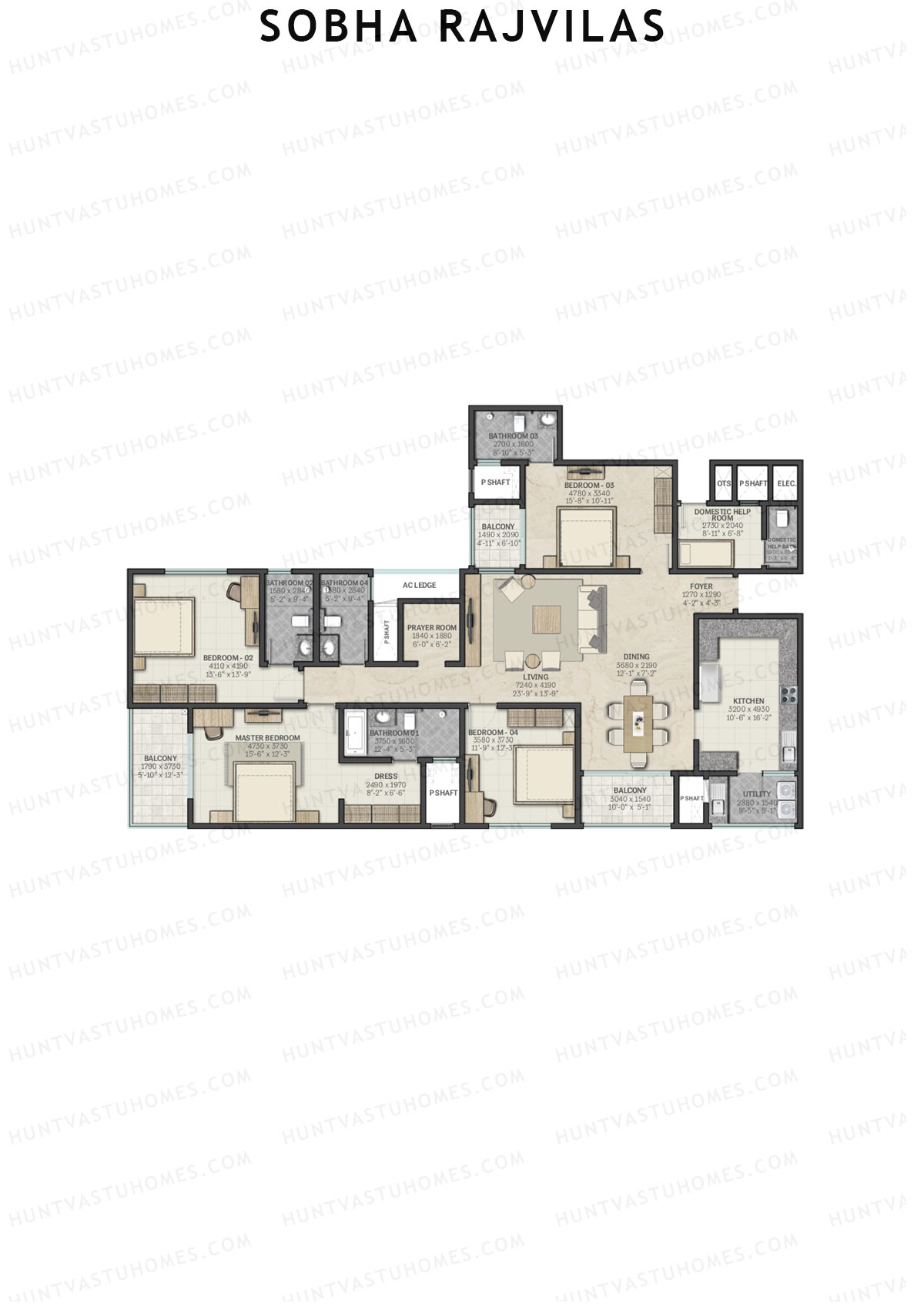 Sobha Rajvilas Wing 1 Unit 1 (Type A) Floor Plan