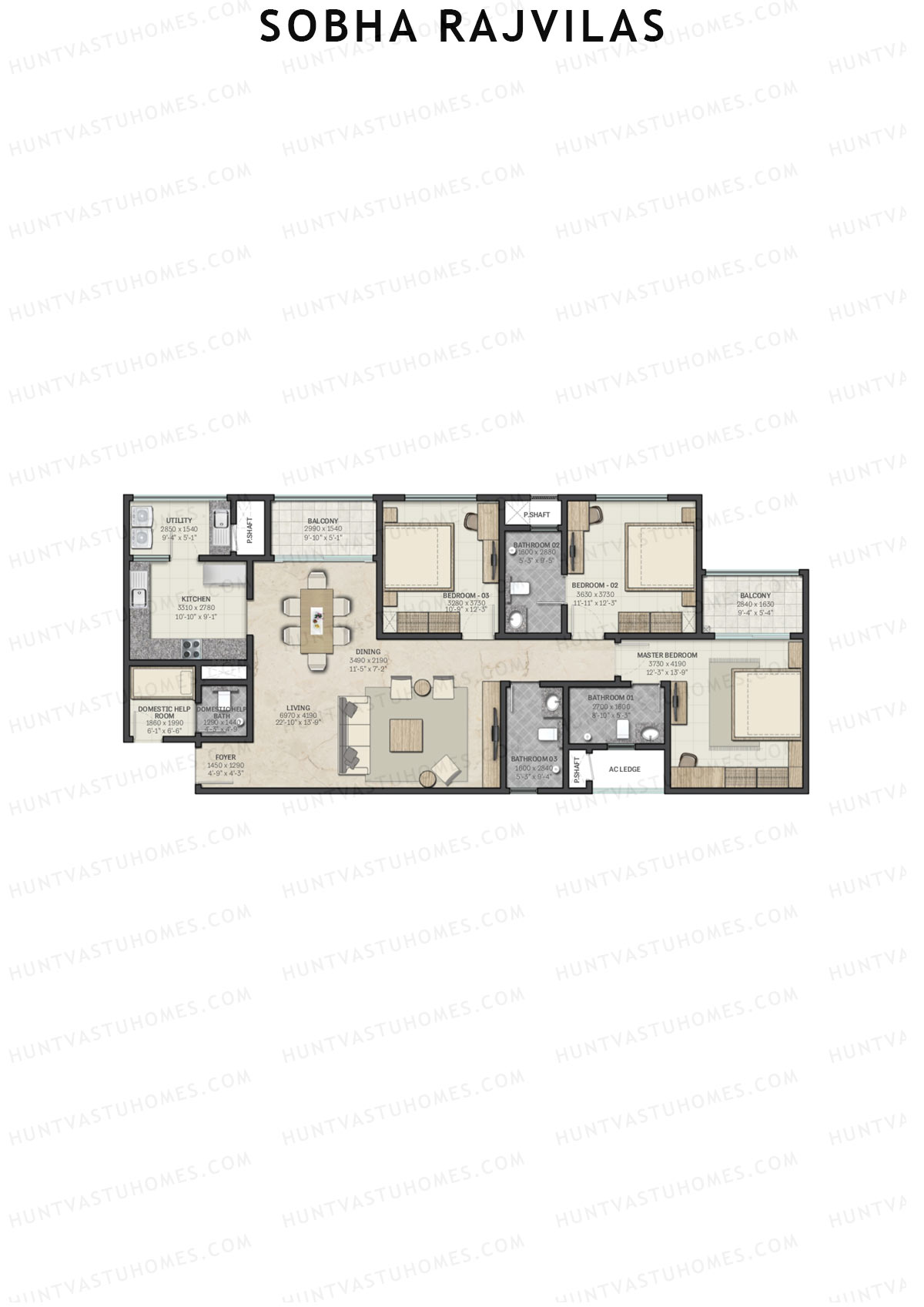 Sobha Rajvilas Wing 1 Unit 3 (Type C) Floor Plan