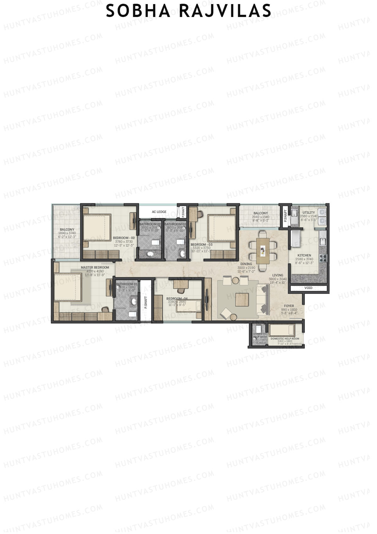 Sobha Rajvilas Wing 1 Unit 4 (Type B) Floor Plan