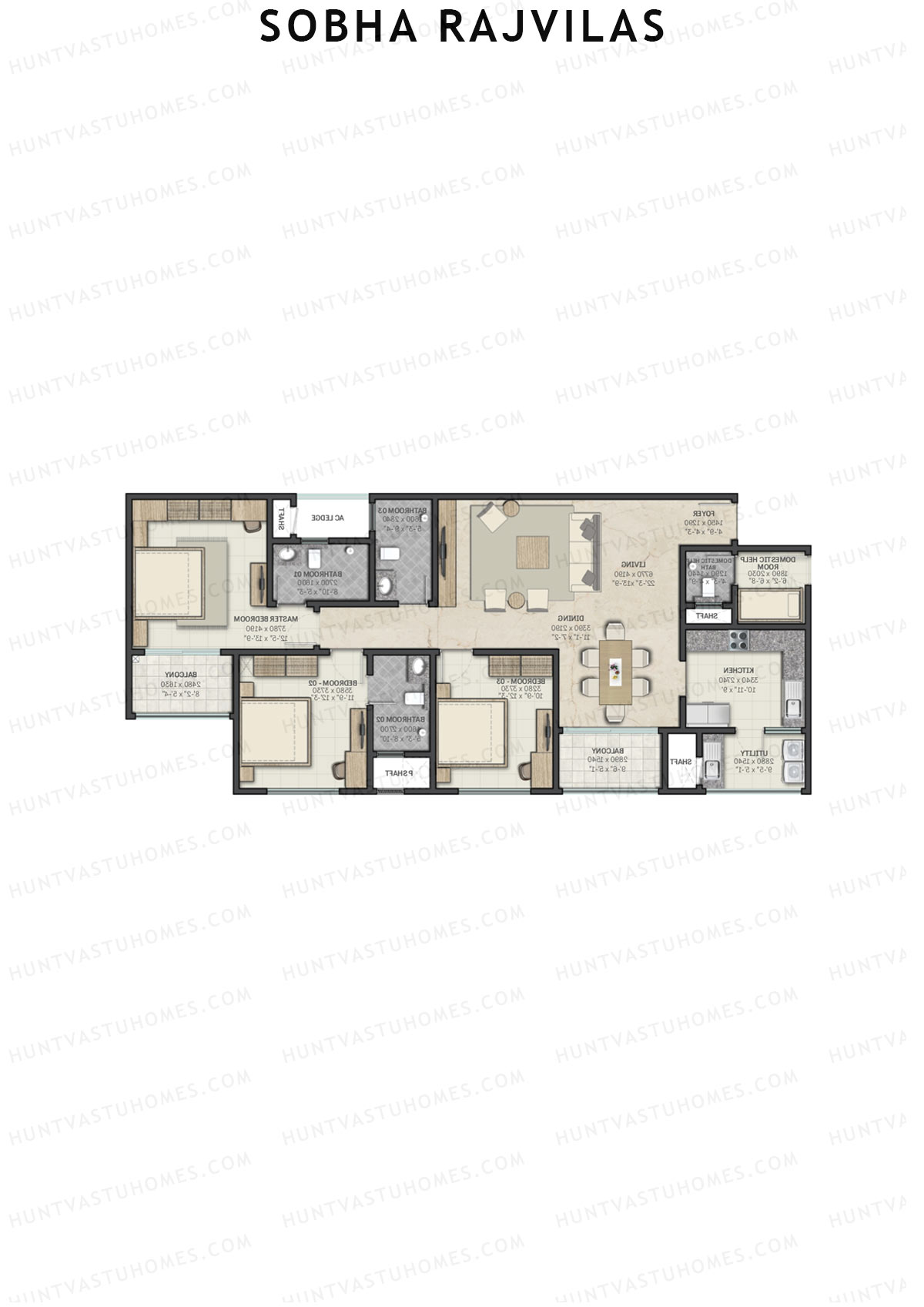 Sobha Rajvilas Wing 2 Unit 1 (Type D2) Floor Plan