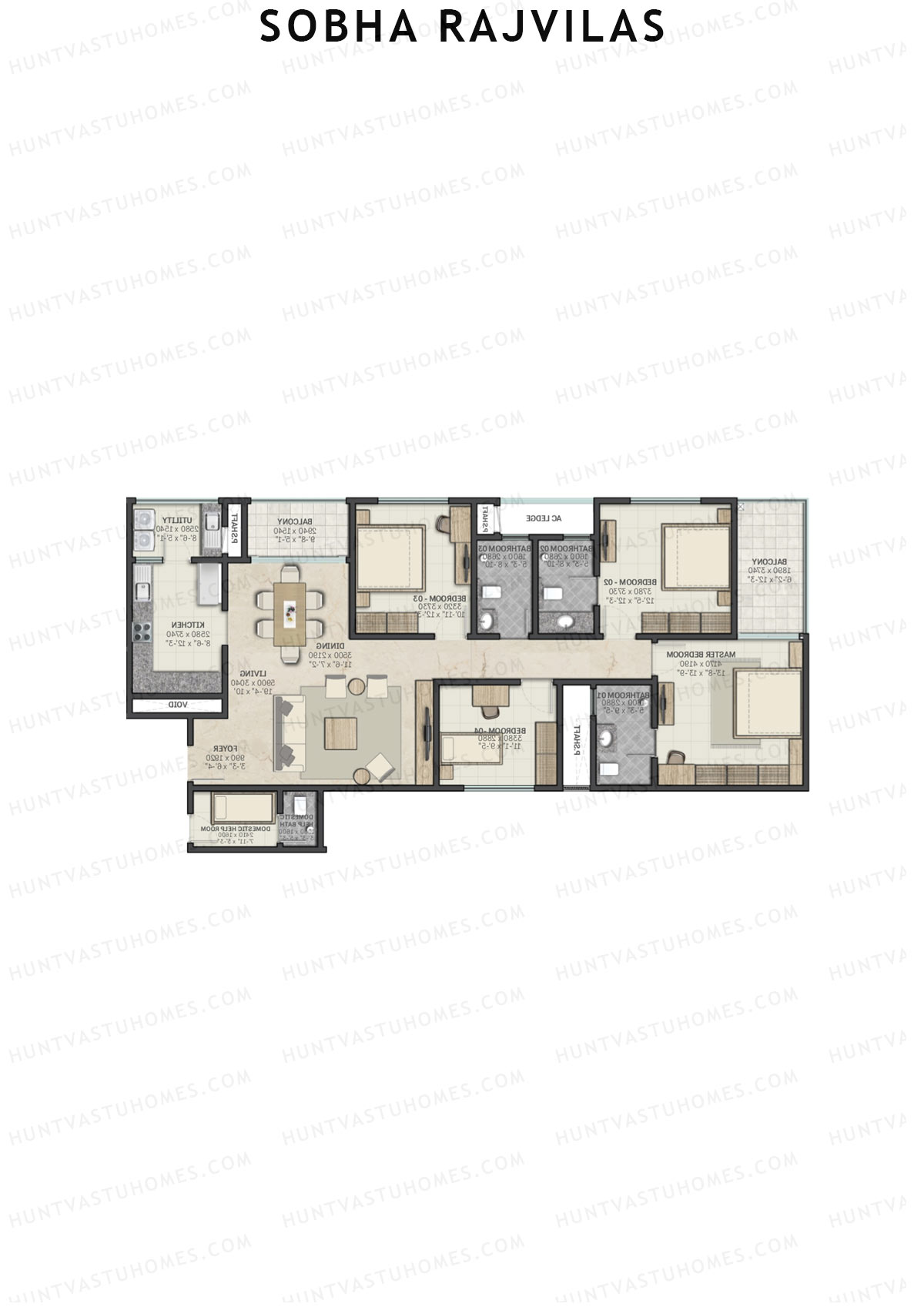 Sobha Rajvilas Wing 2 Unit 3 (Type B2) Floor Plan