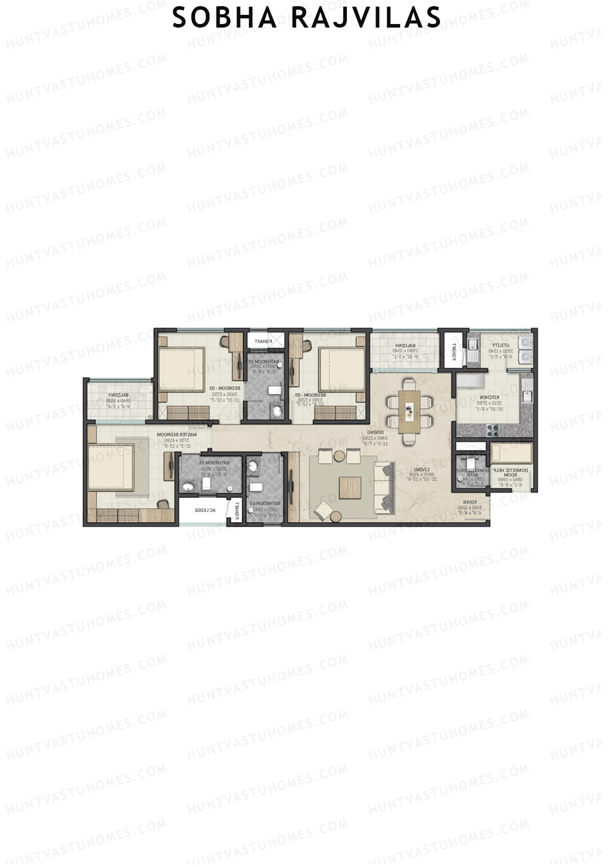 Sobha Rajvilas Wing 2 Unit 4 (Type C2) Floor Plan