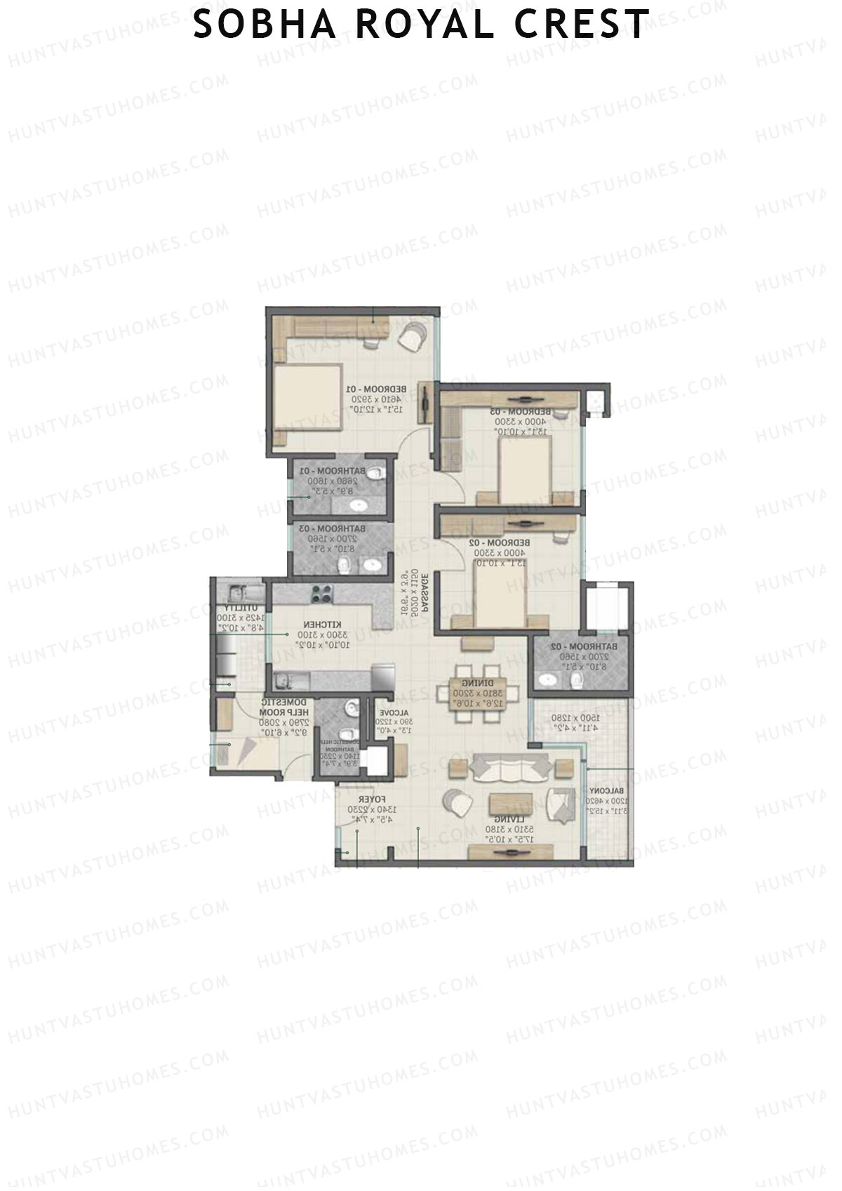 Sobha Royal Crest Wing 2 Unit 2 (Type C2) Floor Plan