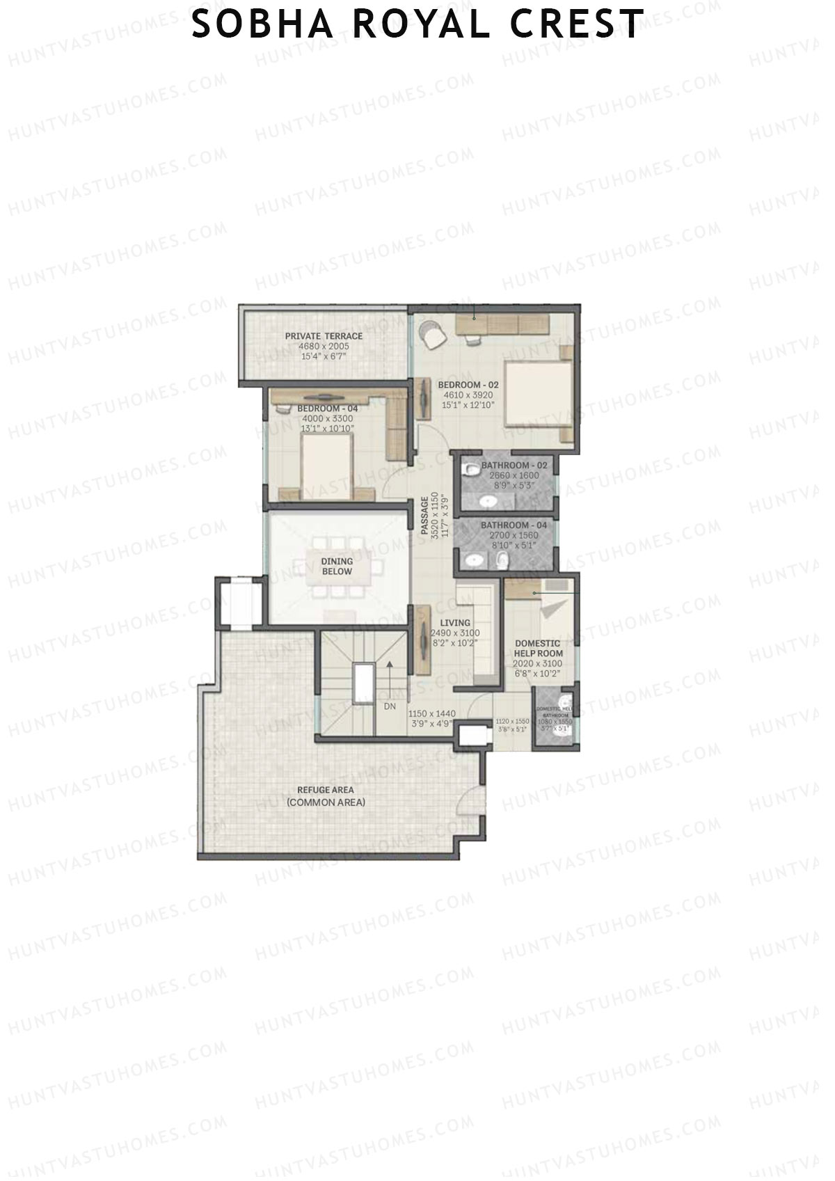 Sobha Royal Crest Wing 3 Unit 1 Type H (Duplex) Floor Plan